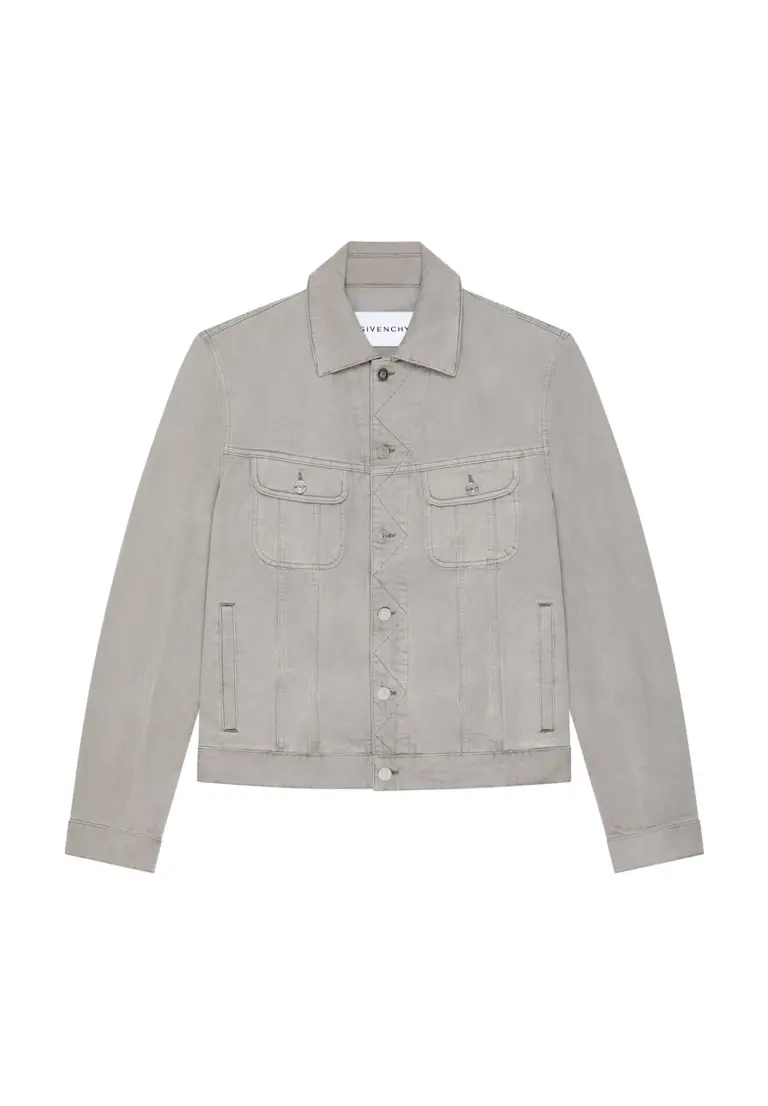 Grey Denim Jacket with Crease Effect