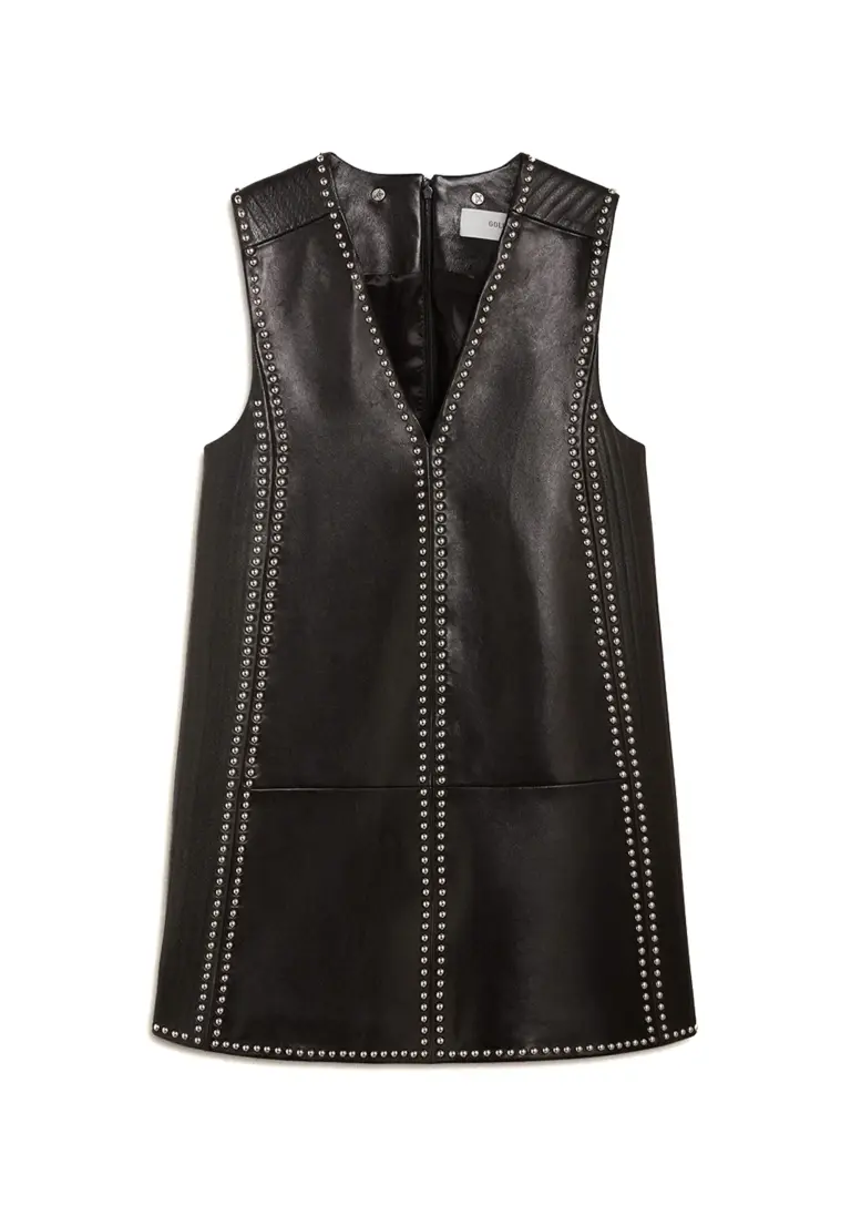 Women's black nappa leather dress with studs