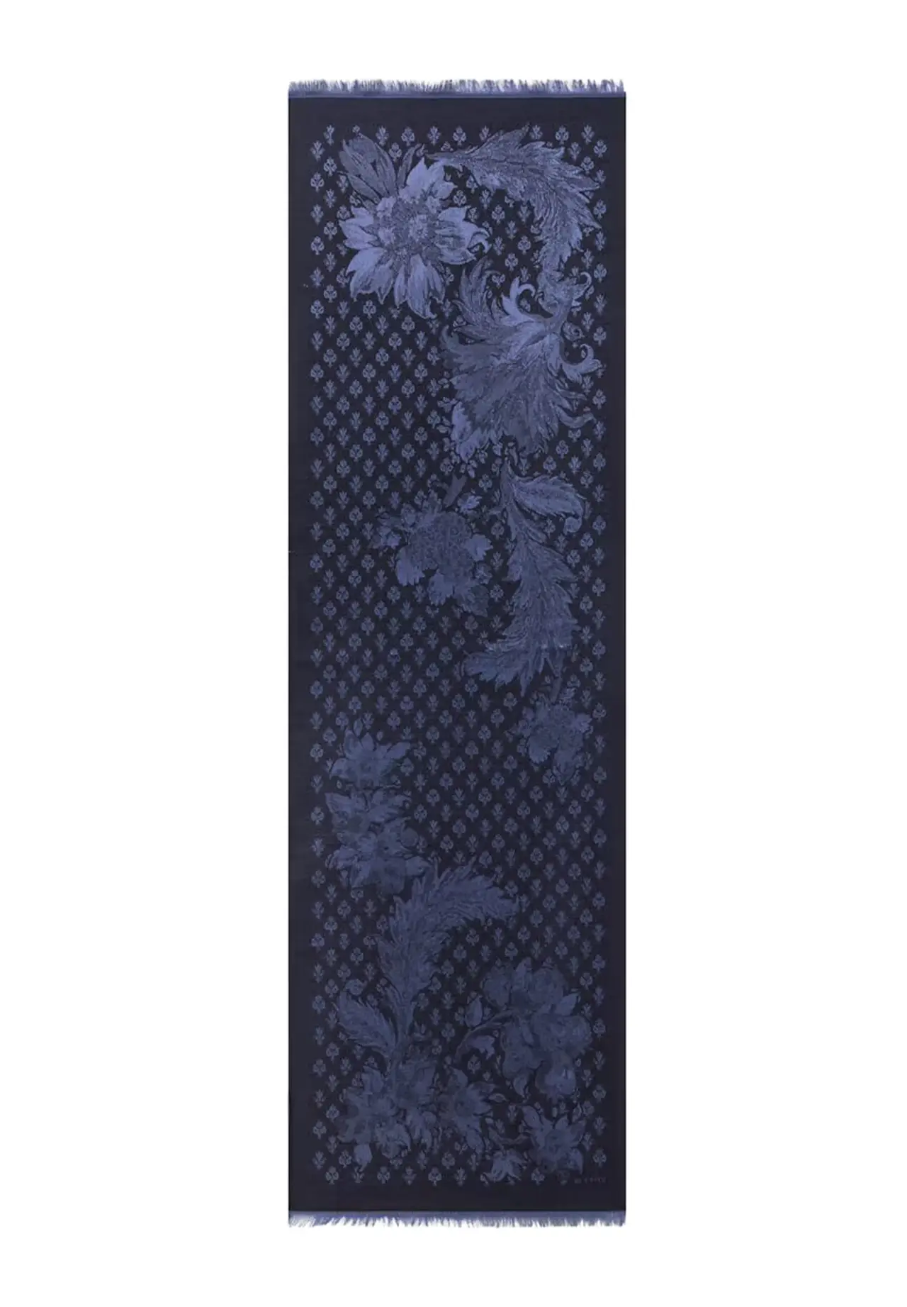  Tie Motif & Floral Pattern Wool & Silk Jacquard Scarf