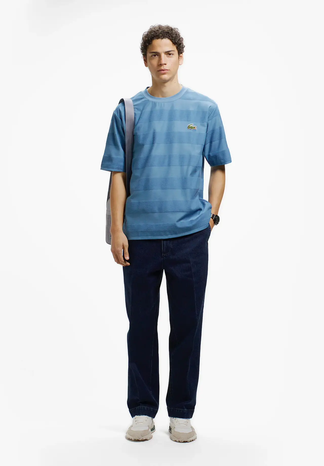 Oversized Tonal Striped Towel Fabric Panel T-Shirt