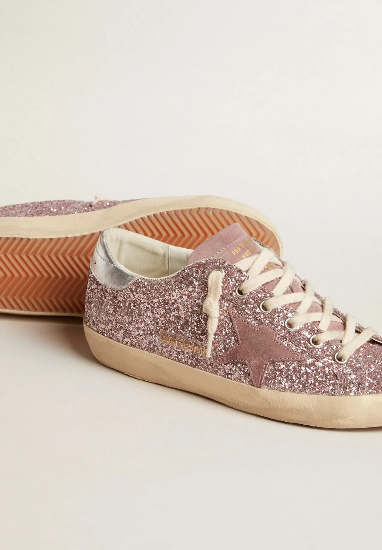Limited Edition Super-Star sneakers with pink glitter upper, mauve