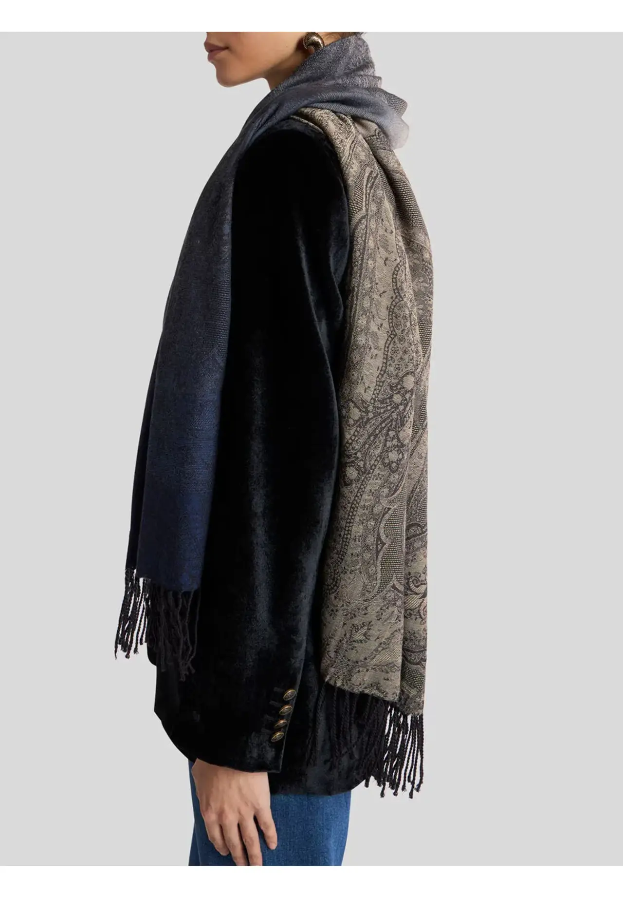  Gradient Paisley Motif Wool & Silk Jacquard Scarf