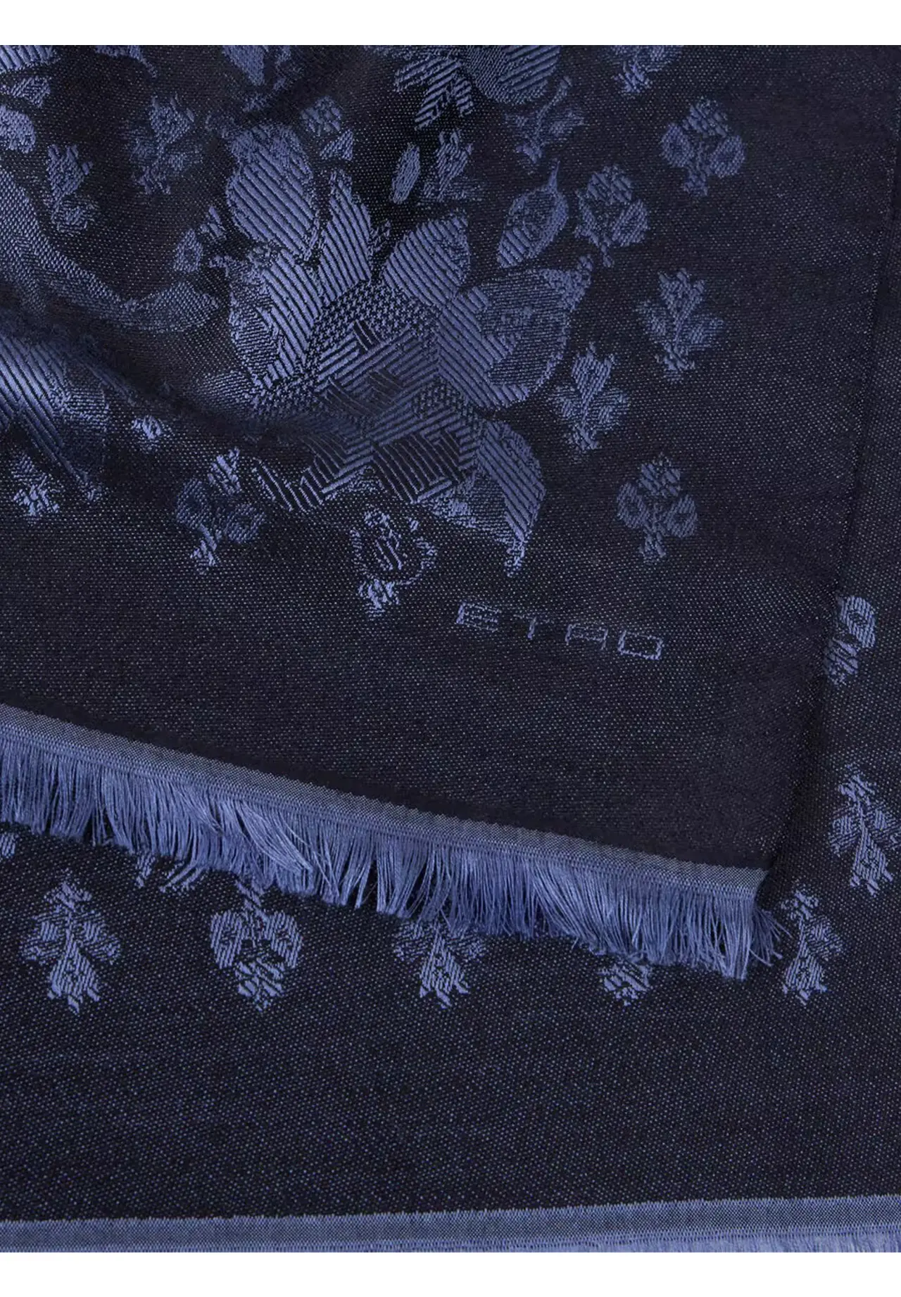  Tie Motif & Floral Pattern Wool & Silk Jacquard Scarf
