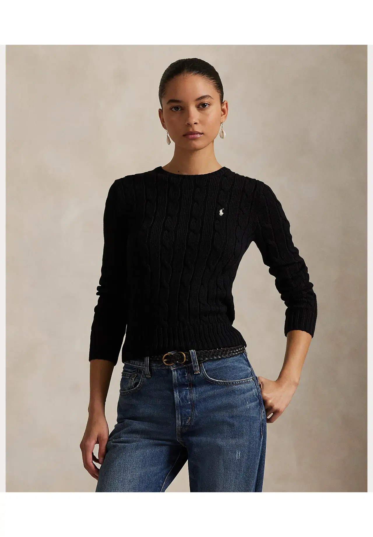 POLO RALPH LAUREN 缆绳针织棉质圆领毛衣