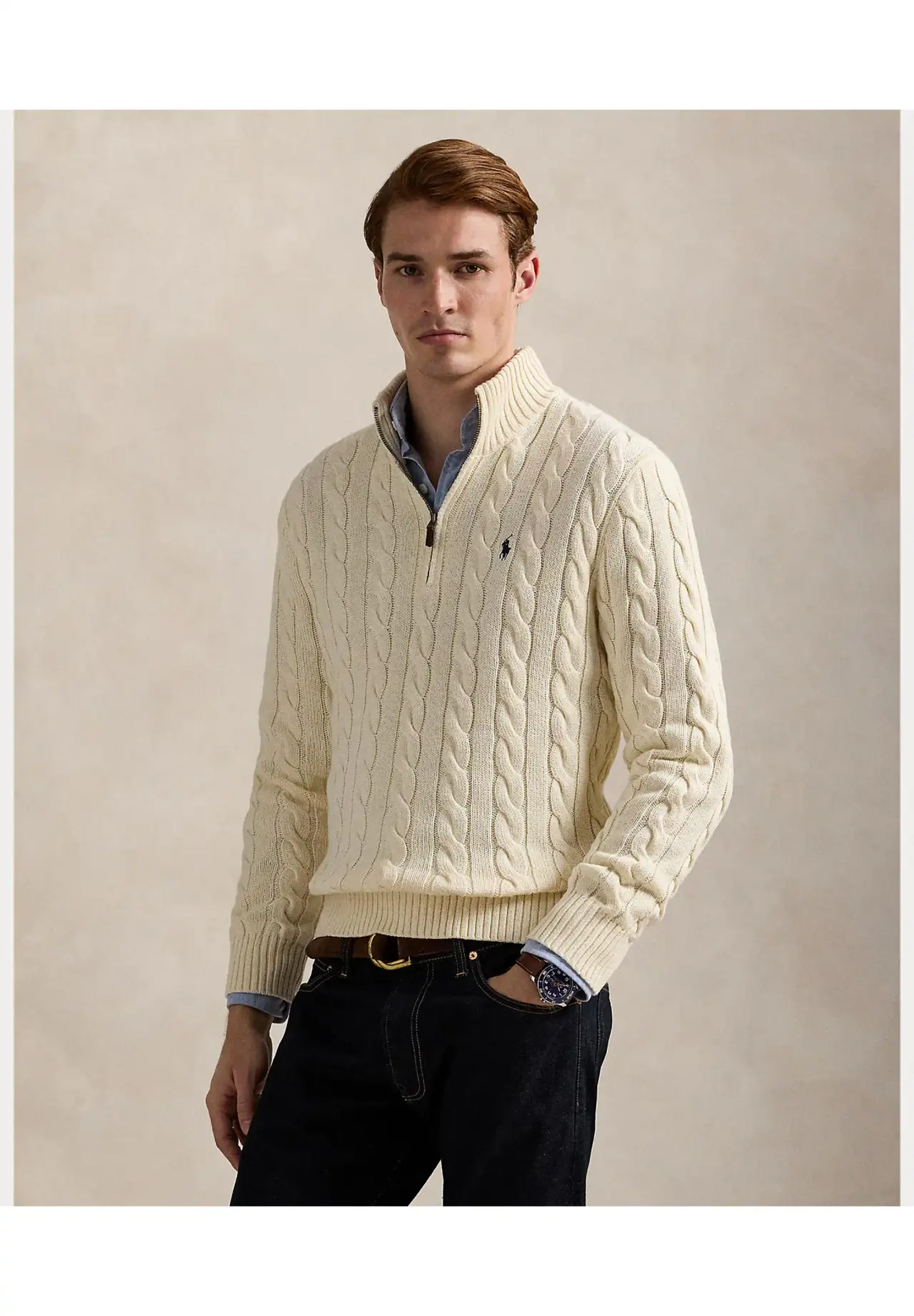 POLO RALPH LAUREN ケーブルニット コットン クォータージップ