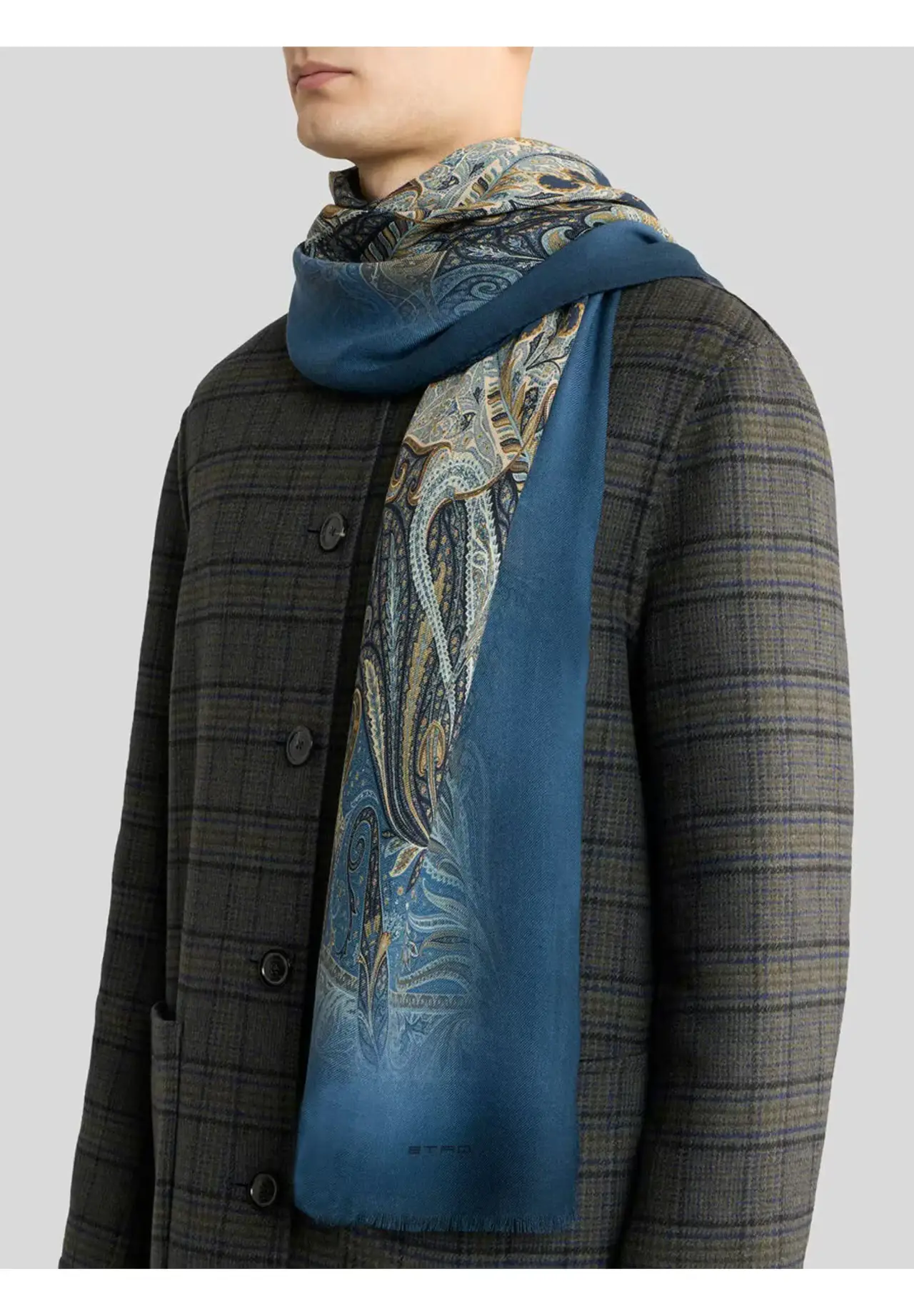  Faded Print & Paisley Motif Wool Scarf