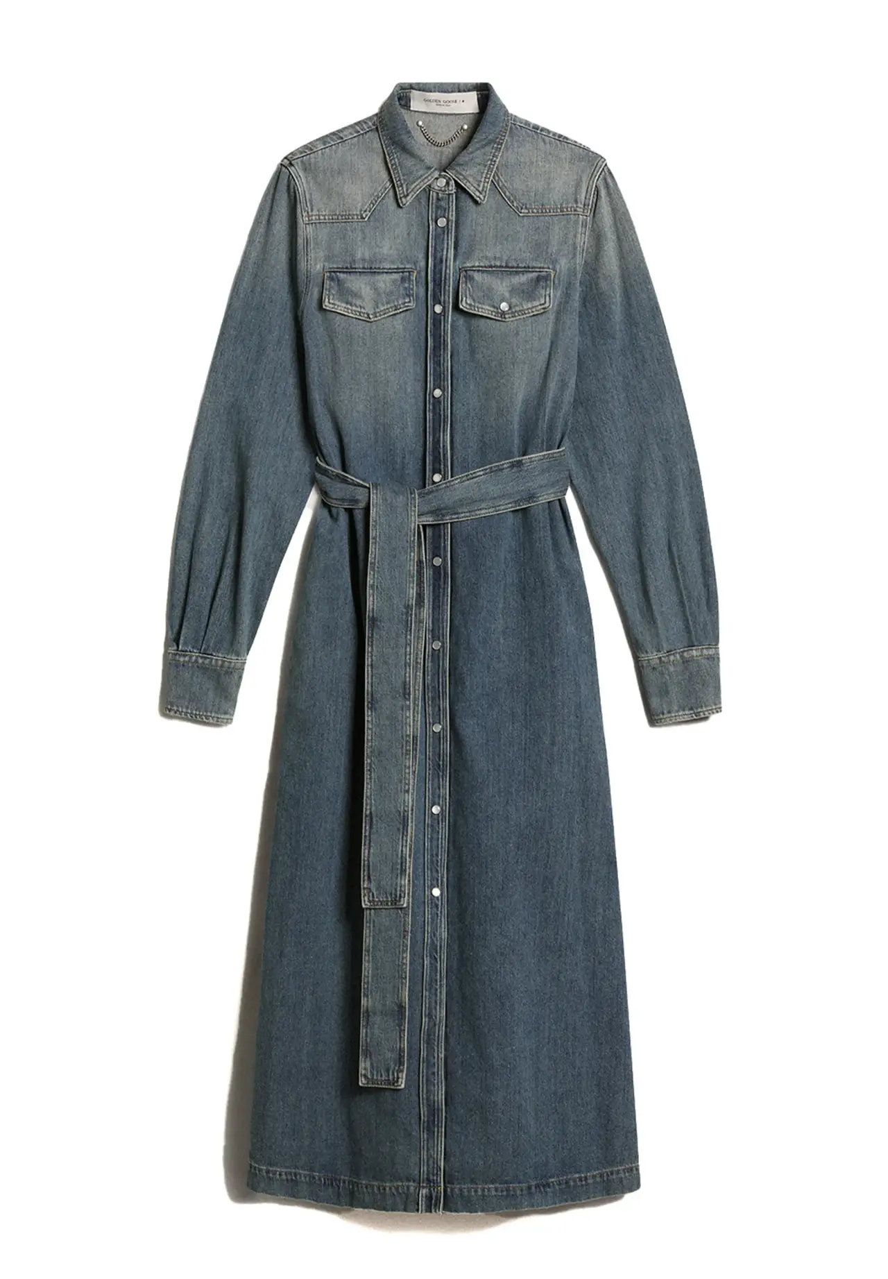 Women's denim shirt dress with waist belt