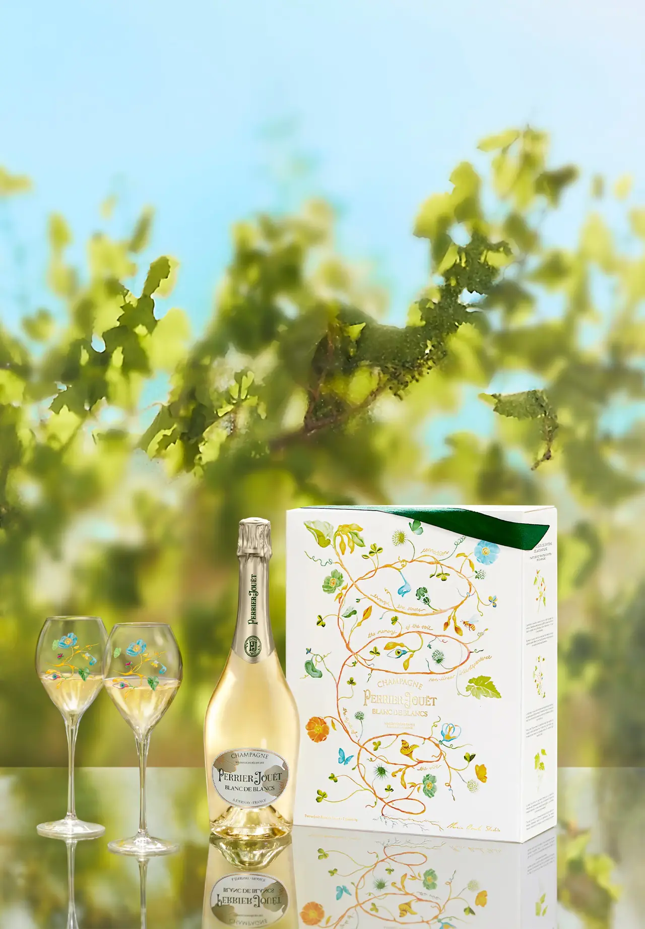 Perrier-Jouët Blanc de Blancs Two-Glass Set Ecological Box by