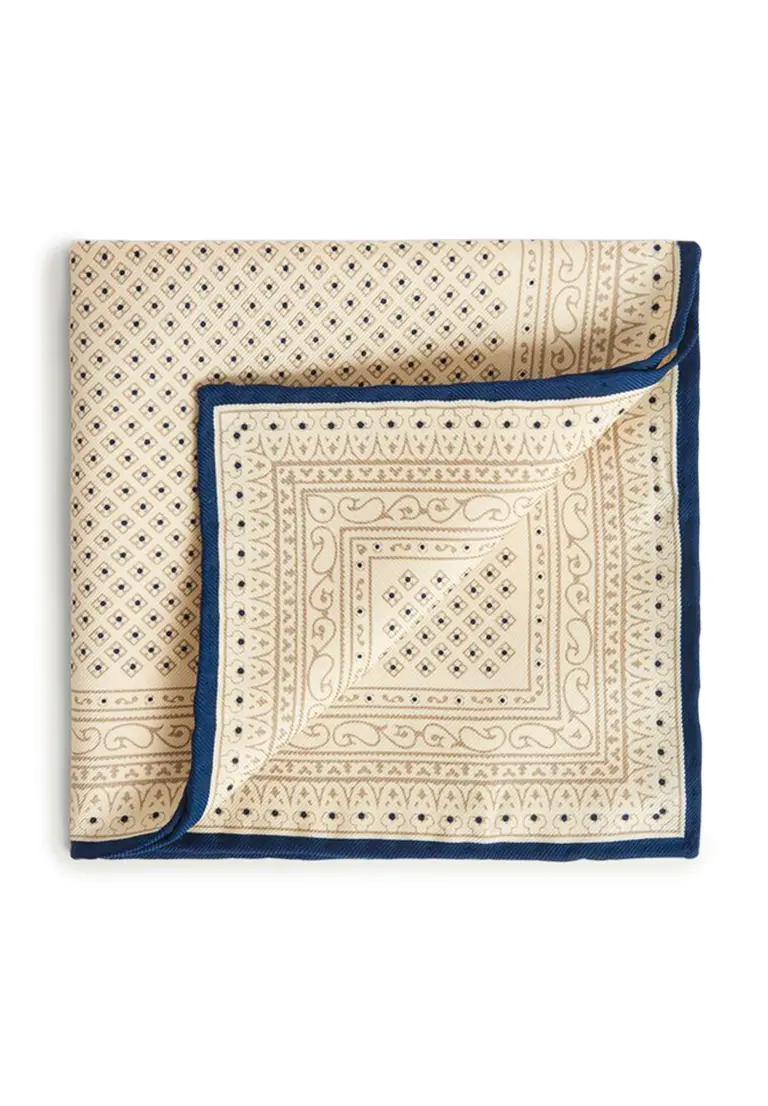 SILK MICRO DIAMOND NEAT SCREEN PRINT POCKET SQUARE, R