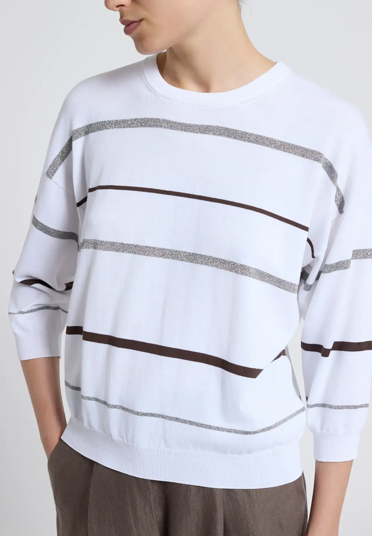Glitter Border Line Three-Quarter Sleeve Knit