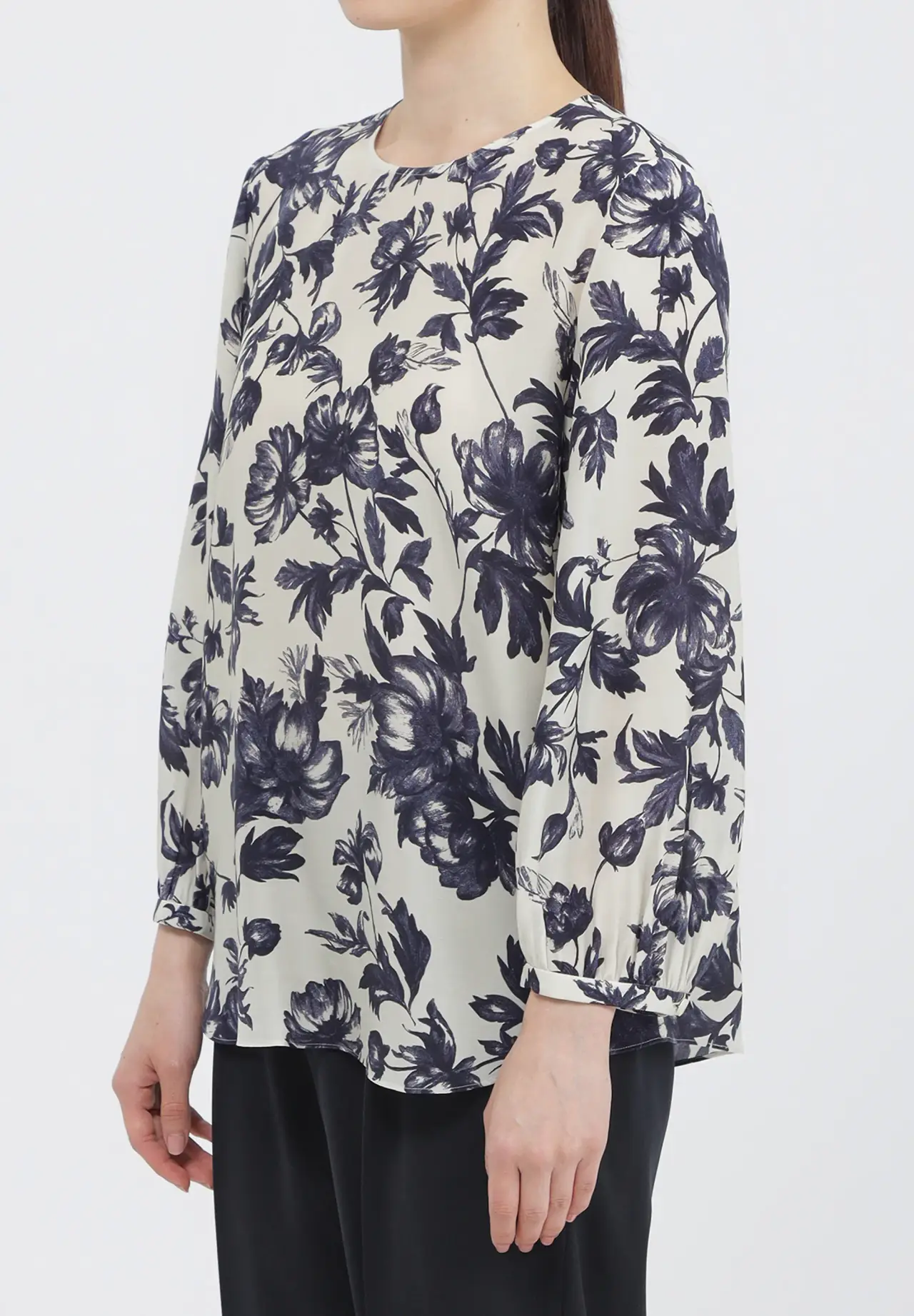 Sheer Flower Print Blouse (Washable / Cool Touch)