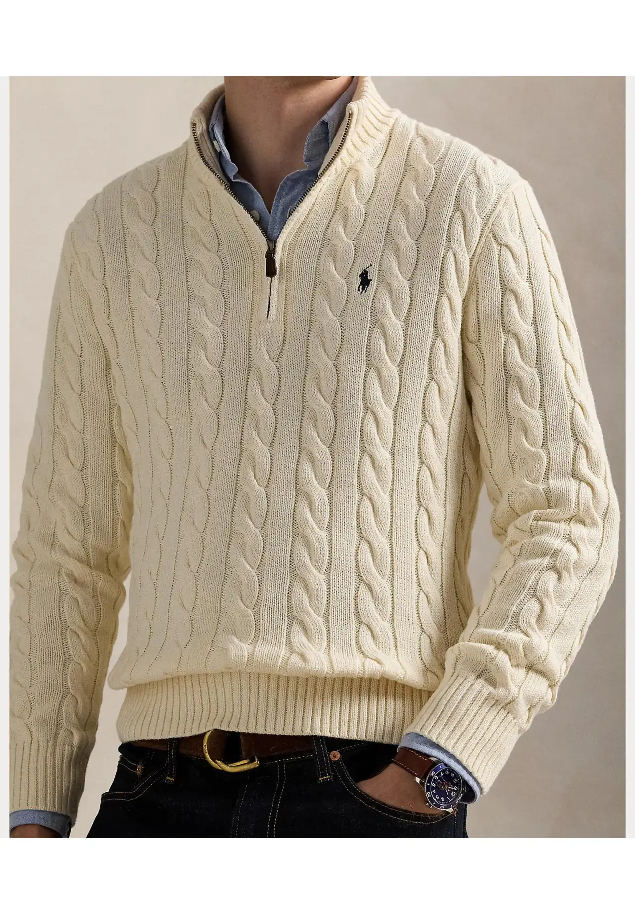 POLO RALPH LAUREN ケーブルニット コットン クォータージップ