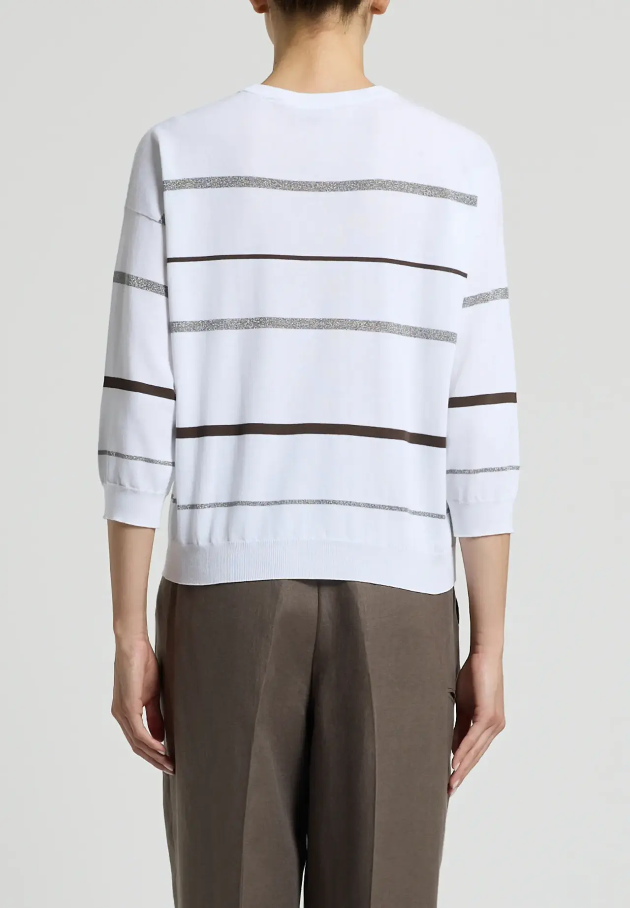 Glitter Border Line Three-Quarter Sleeve Knit