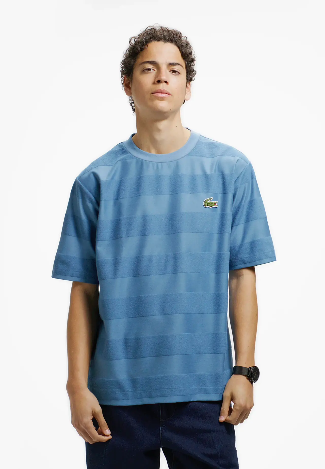 Oversized Tonal Striped Towel Fabric Panel T-Shirt