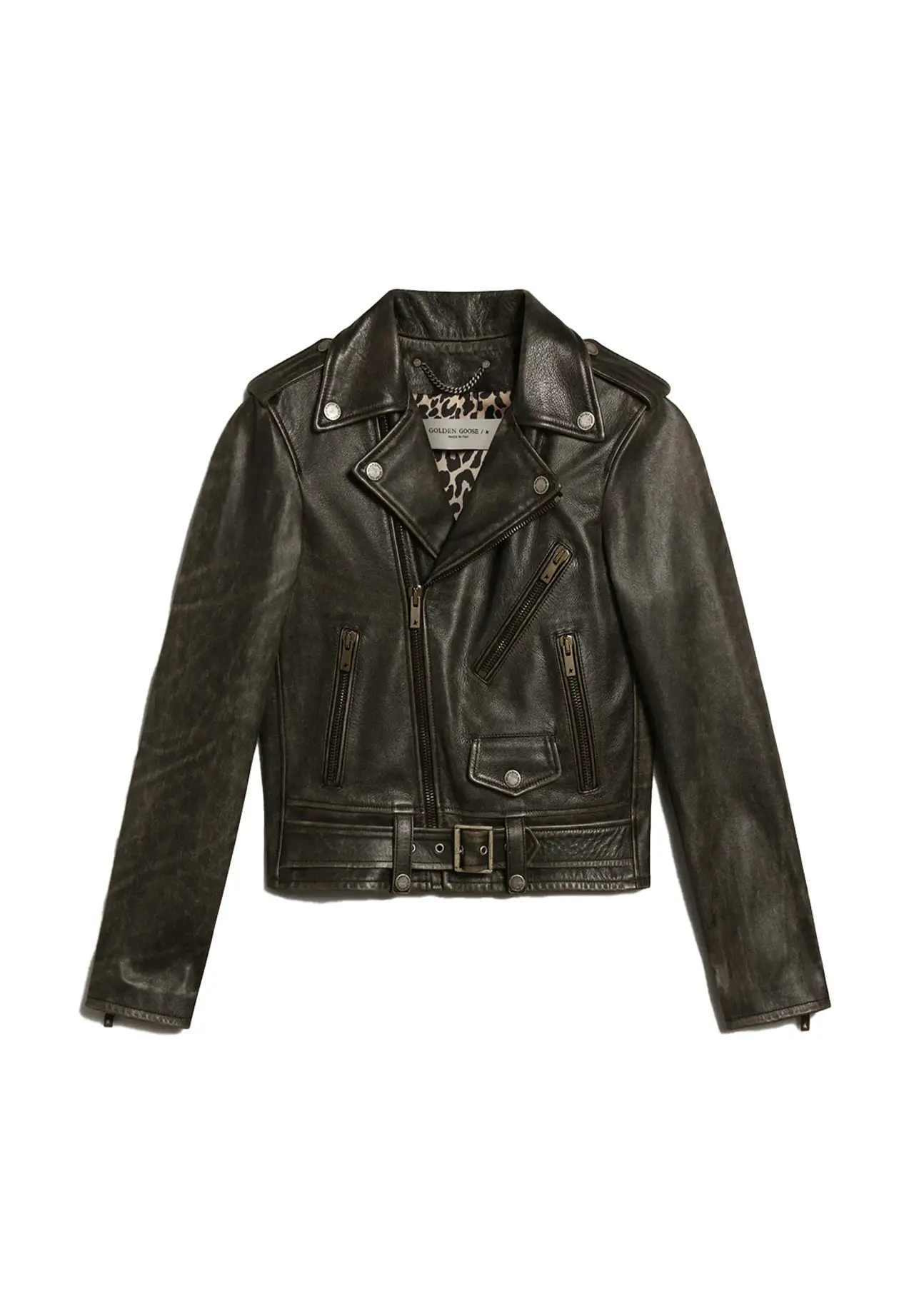 Men's biker jacket in used-effect leather