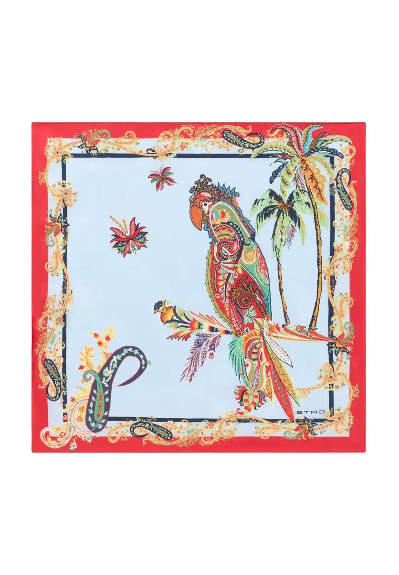  Parrot & Paisley Print Silk Pocket Square