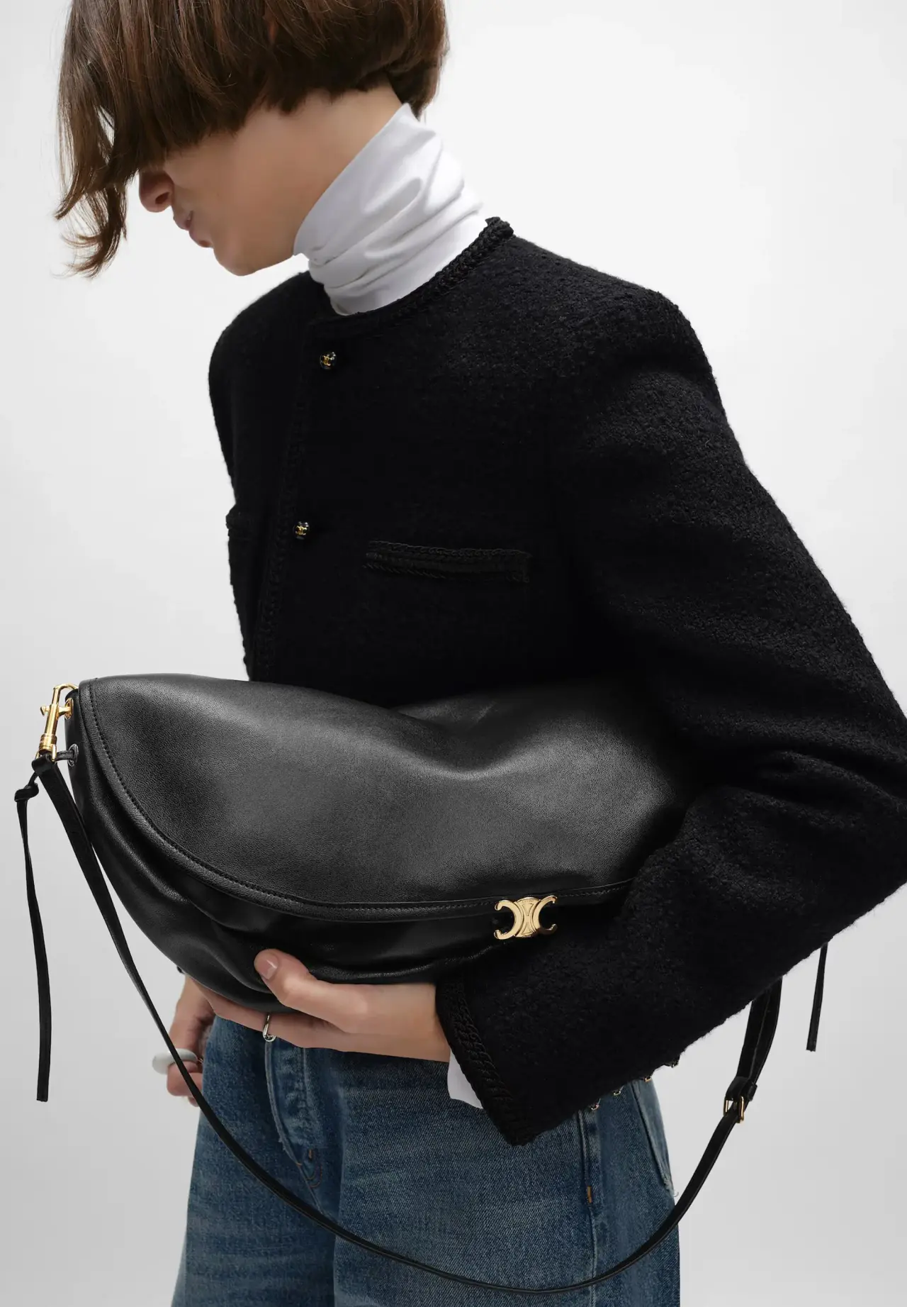 Half Moon Soft Triomphe Bag / Supple Shiny Lambskin