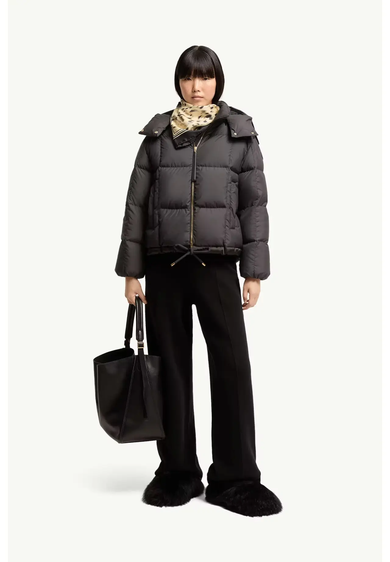 Legerete 方格绗缝连帽短款羽绒服
