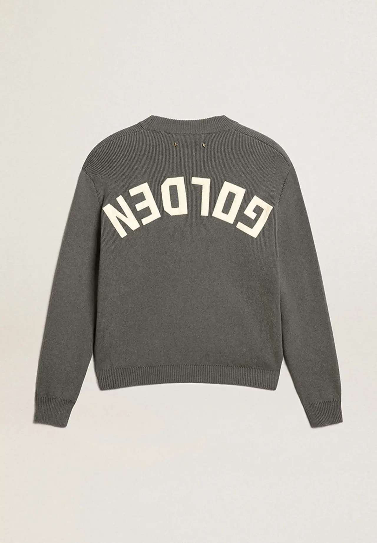 Men's dark gray cotton round-neck sweater with logo on the back