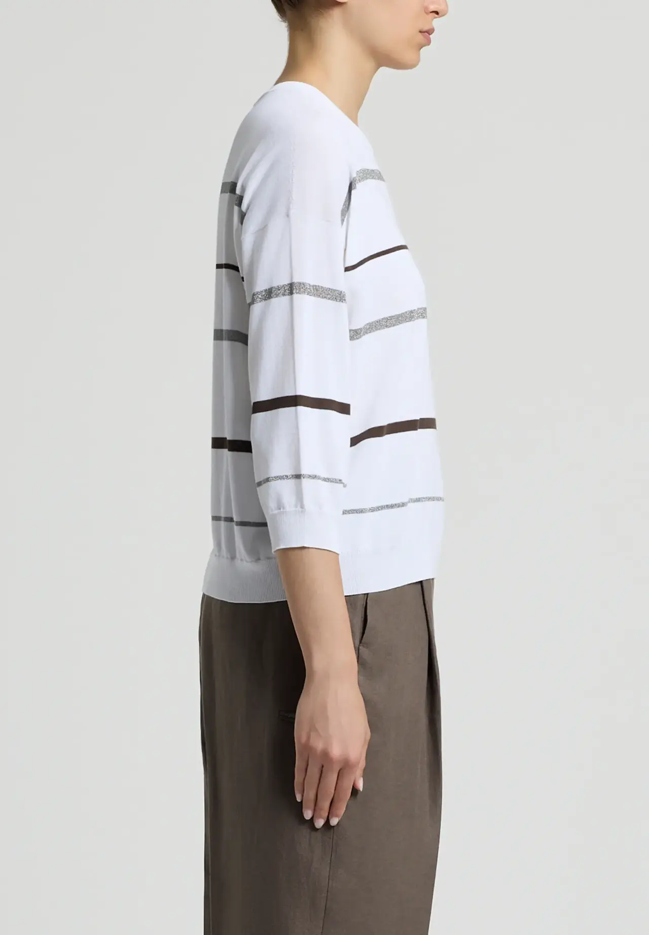 Glitter Border Line Three-Quarter Sleeve Knit