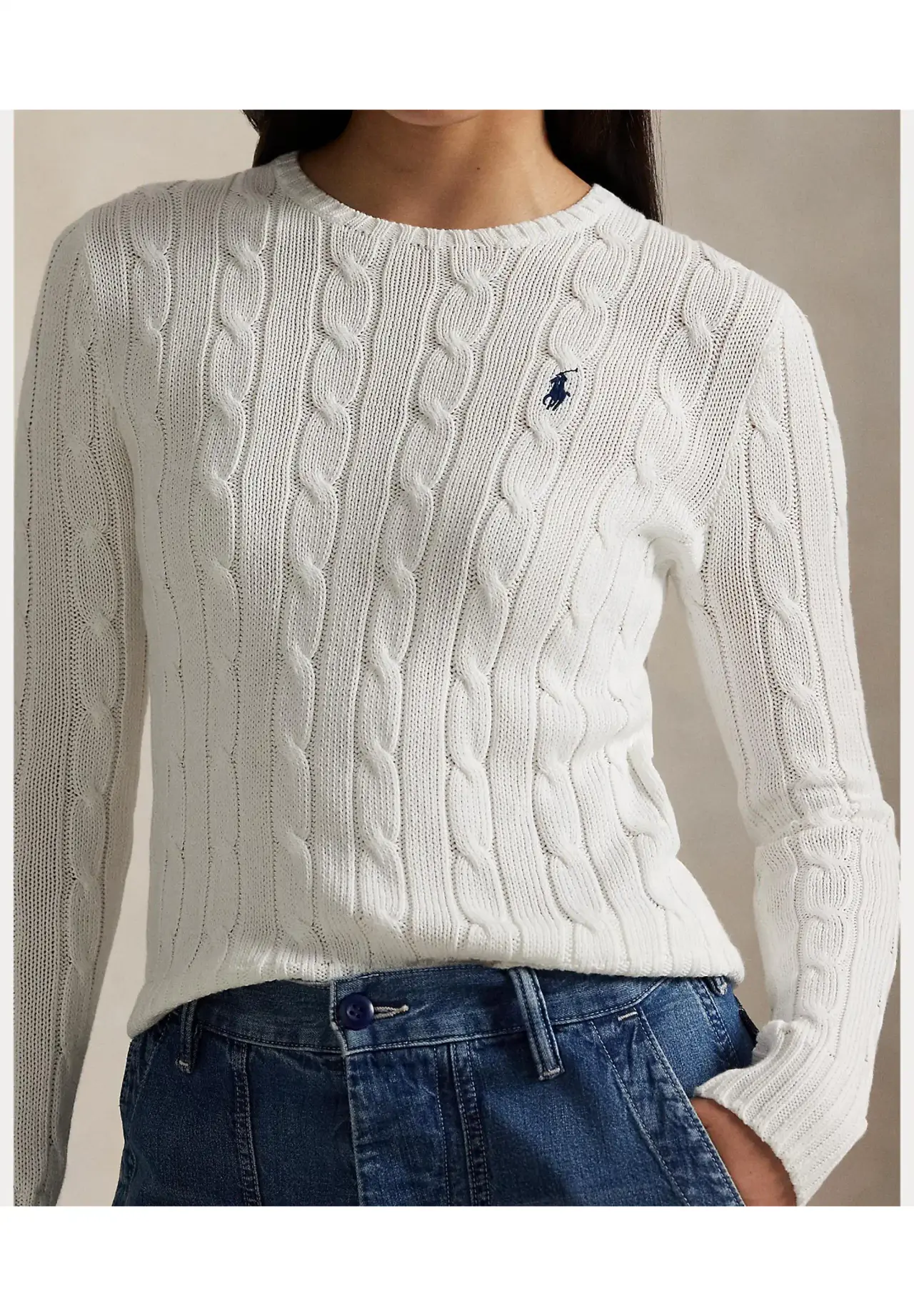 POLO RALPH LAUREN 缆绳针织棉质圆领毛衣