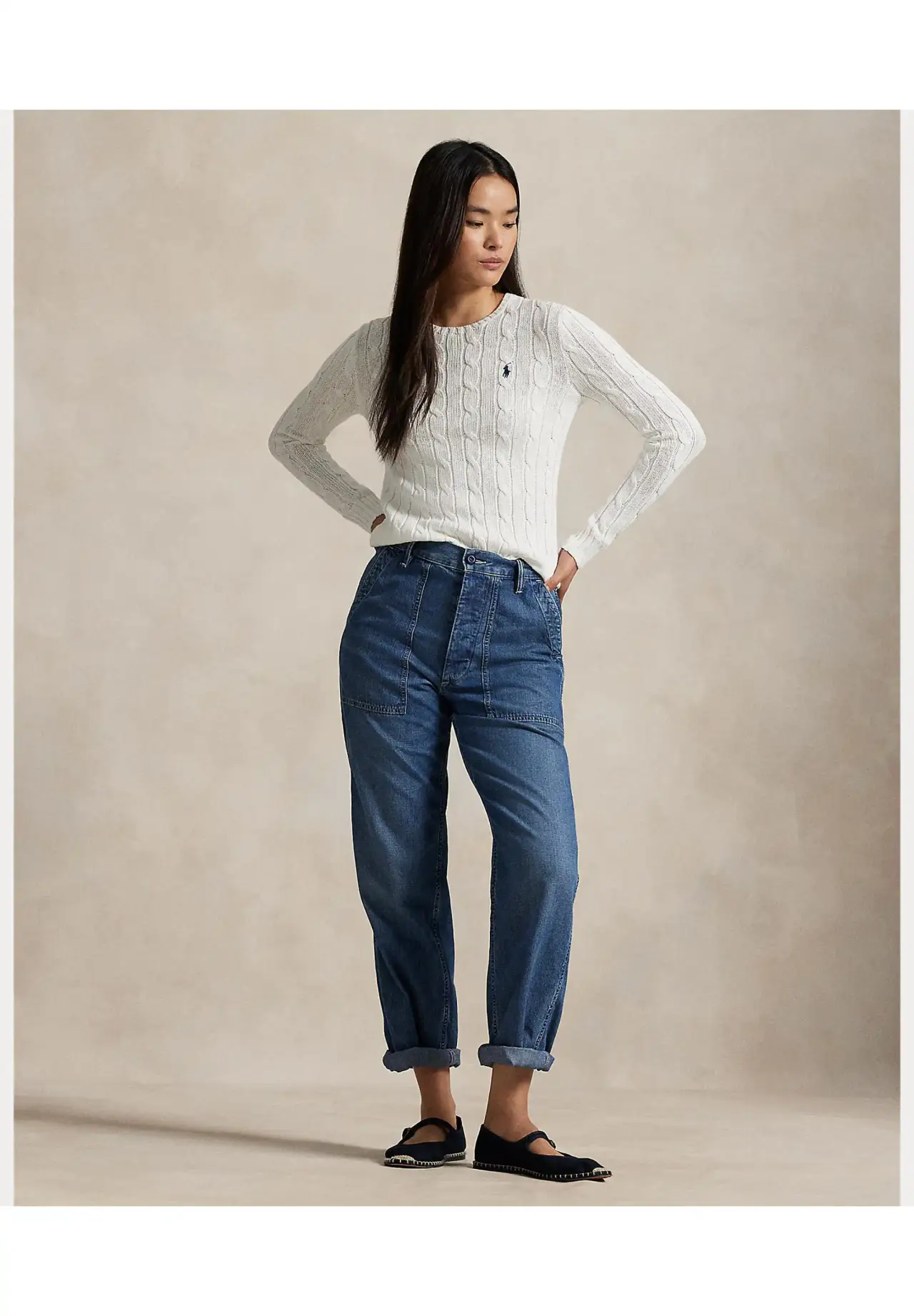 POLO RALPH LAUREN 缆绳针织棉质圆领毛衣