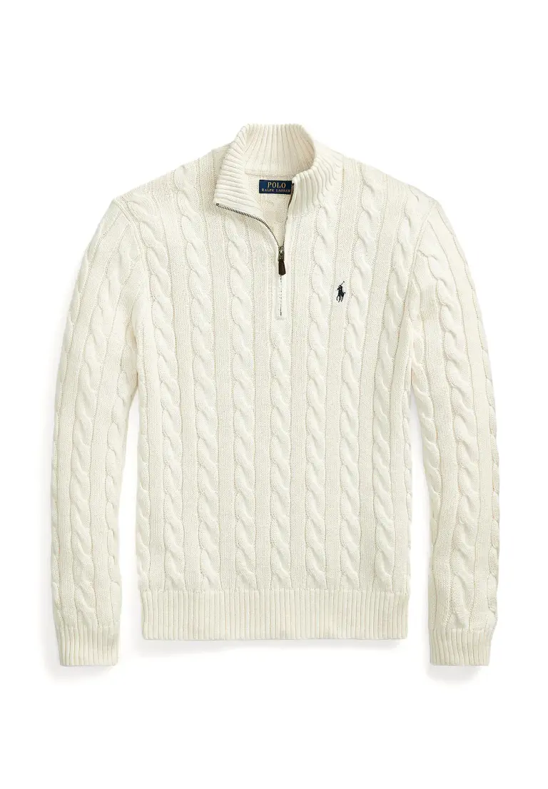 POLO RALPH LAUREN 缆绳针织棉质四分之一拉链毛衣