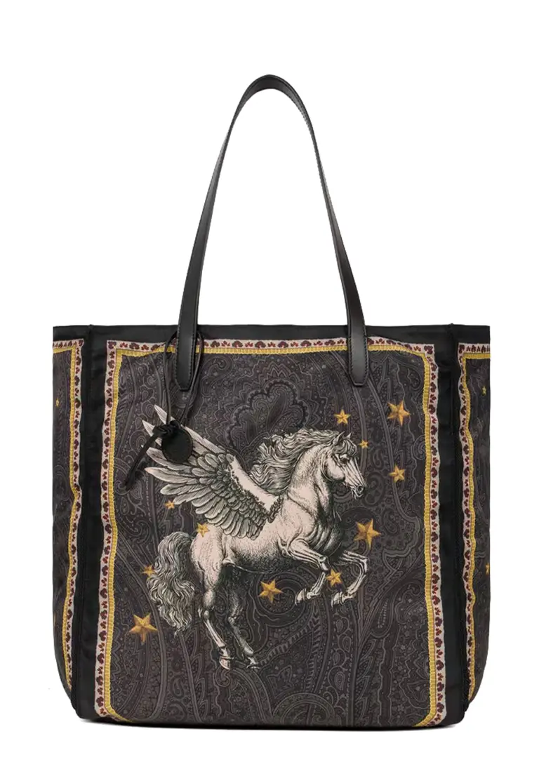  Pegaso Print & Arnica Motif Nylon Tote Bag