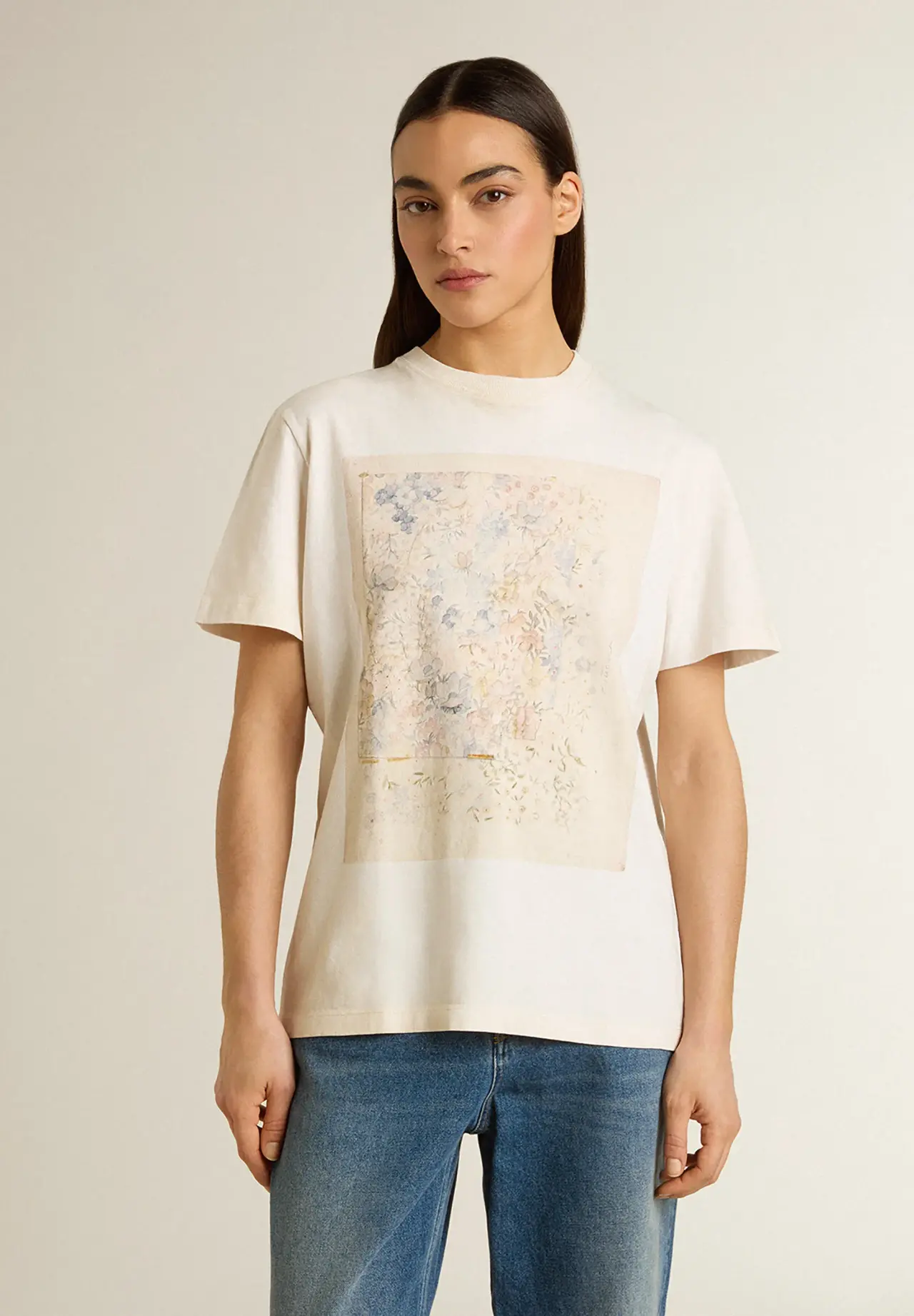 Women's T-Shirt (White) with Floral Print