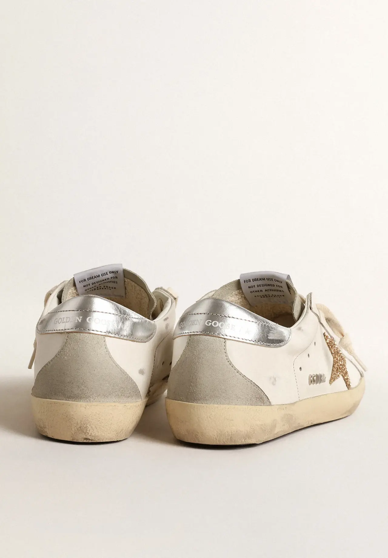 Super-Star sneakers with gold glitter star and ice grey suede panels
