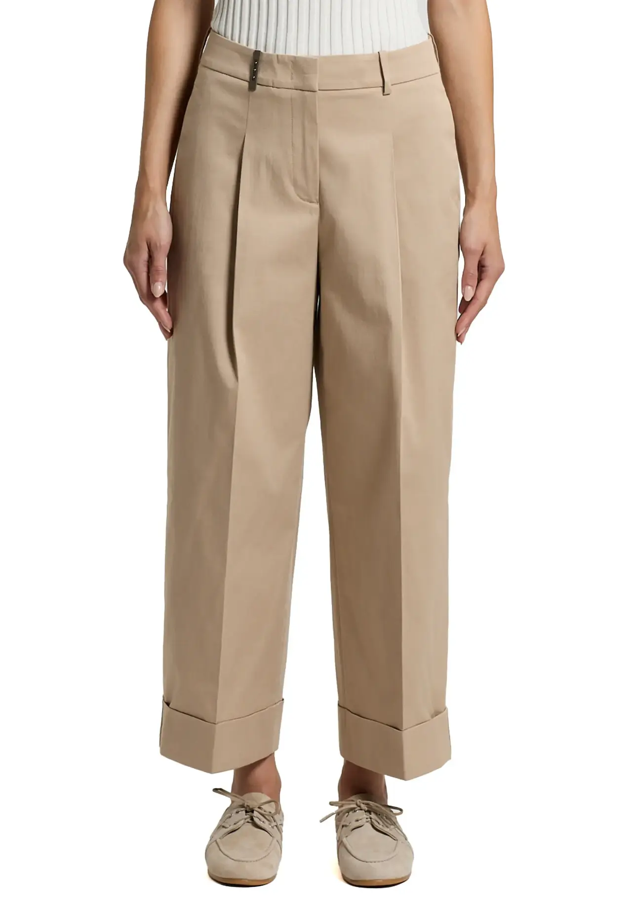 Cotton Gabardine One-Tuck Wide Pants