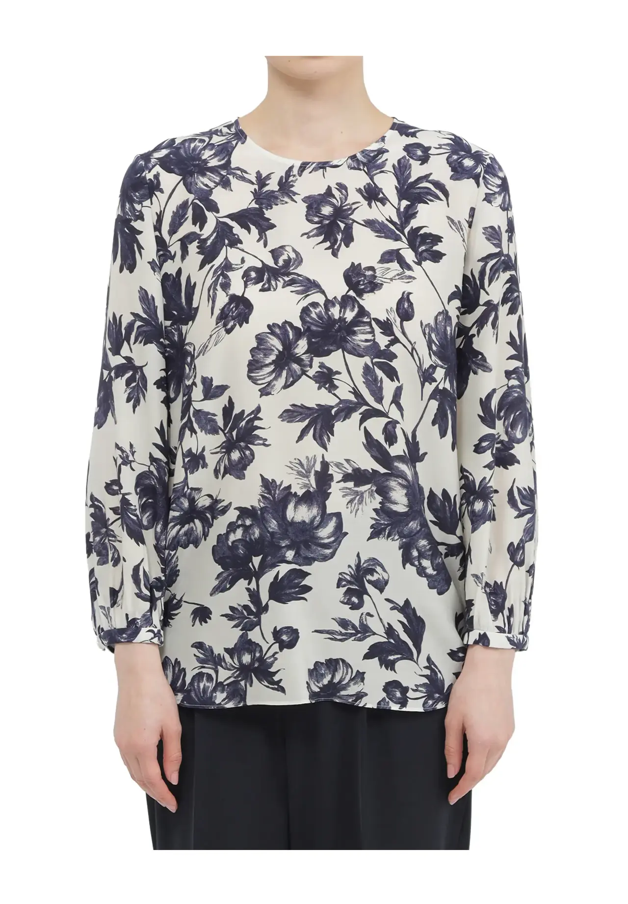 Sheer Flower Print Blouse (Washable / Cool Touch)