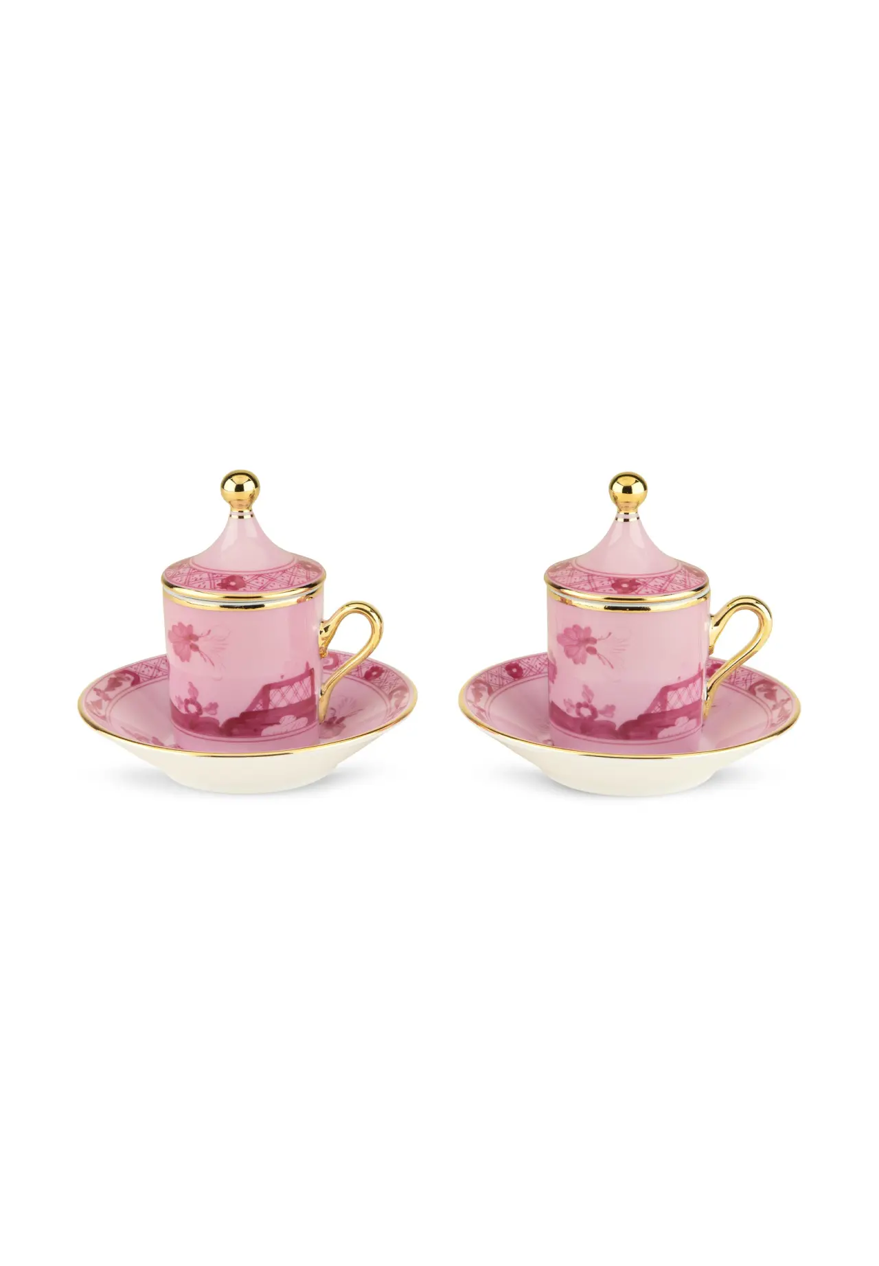 Demitasse Pair Set with Lid Oriente Italiano Porpora