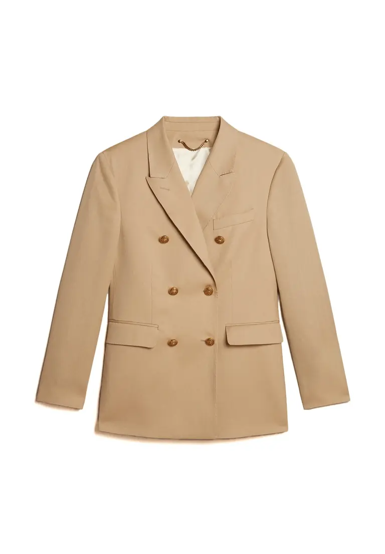 Double-Breasted Blazer Women’s (Sand Yellow) Gold Emblem Buttons