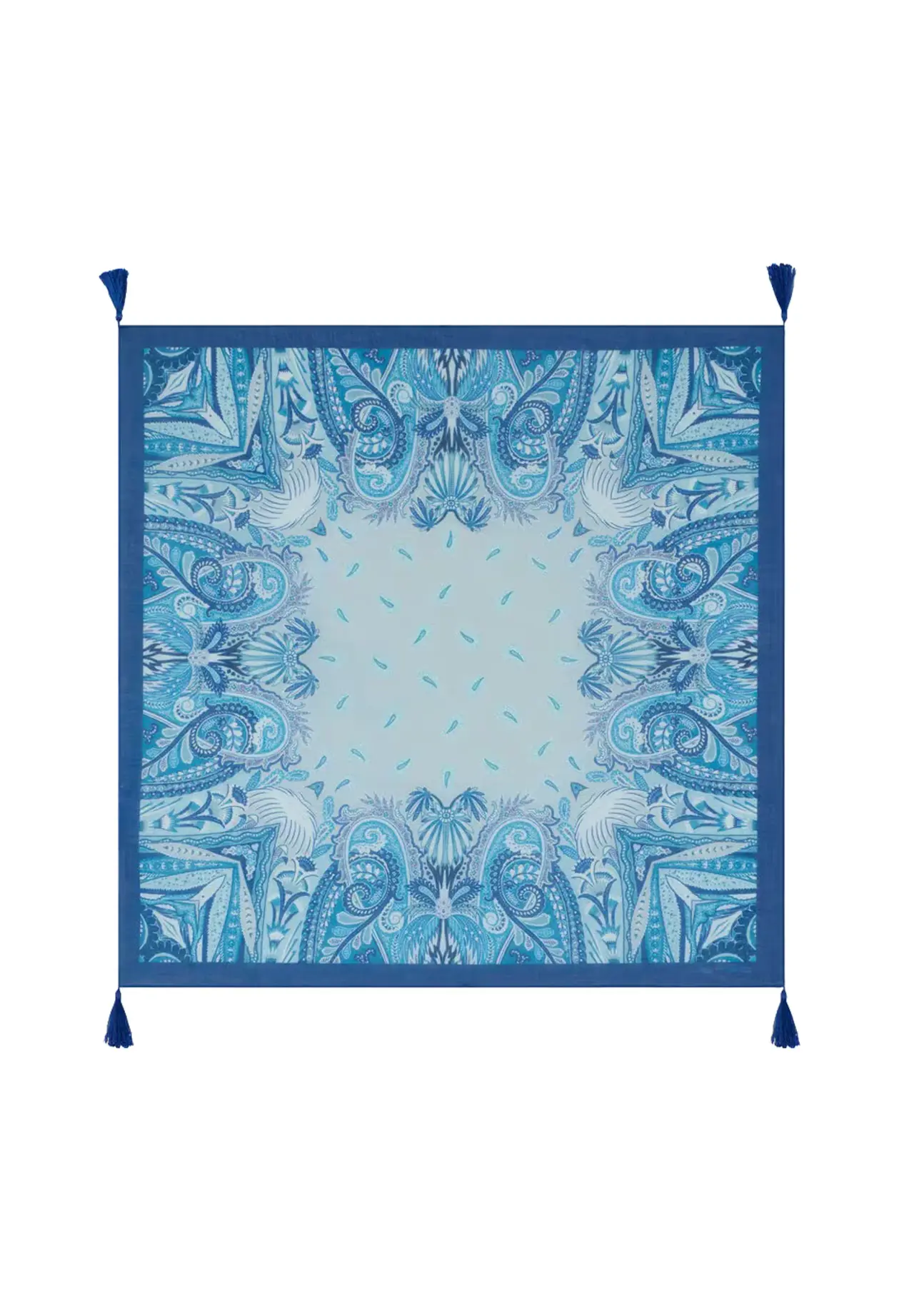  Tassel & Botanical Paisley Motif Cotton Scarf
