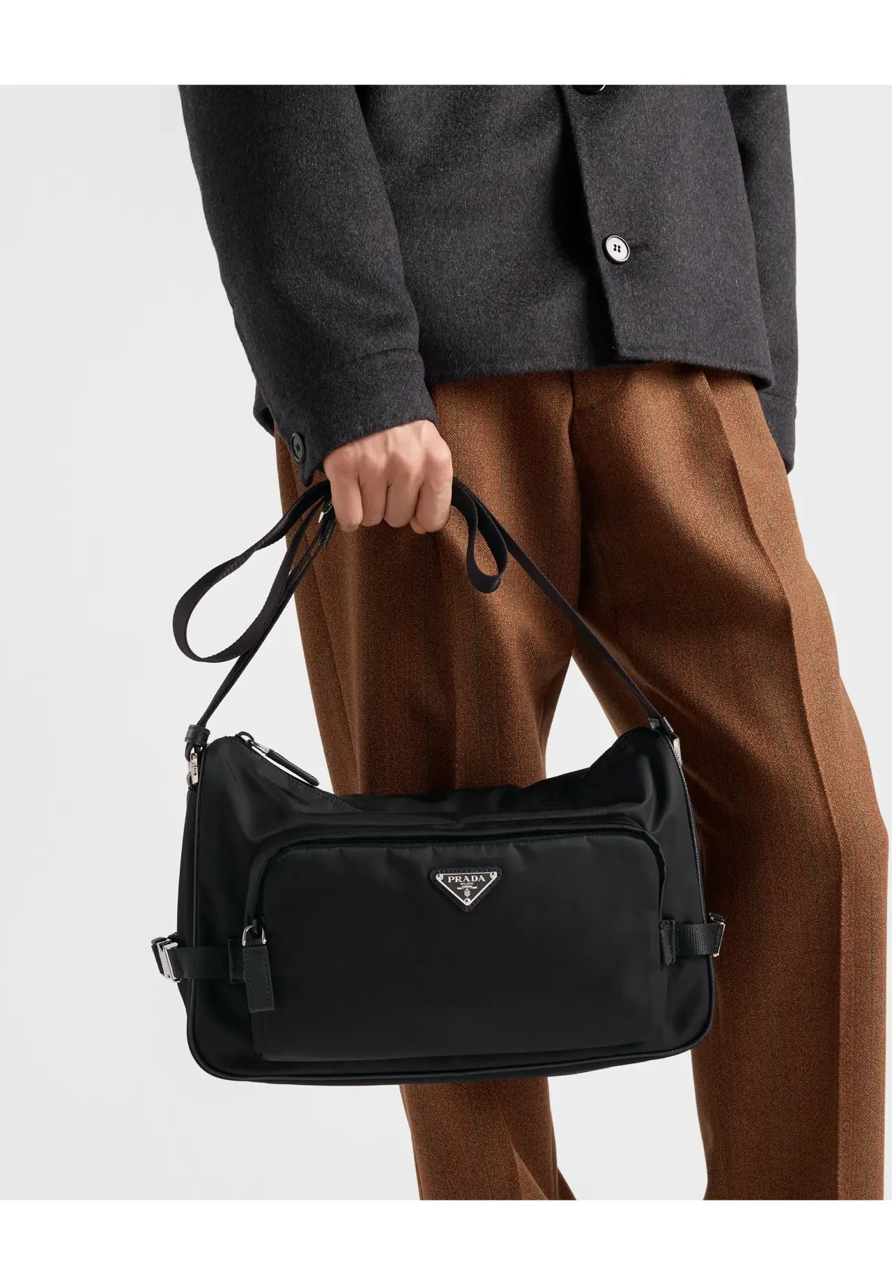 ラージ Re-Nylon x サフィアーノレザー ショルダーバッグ