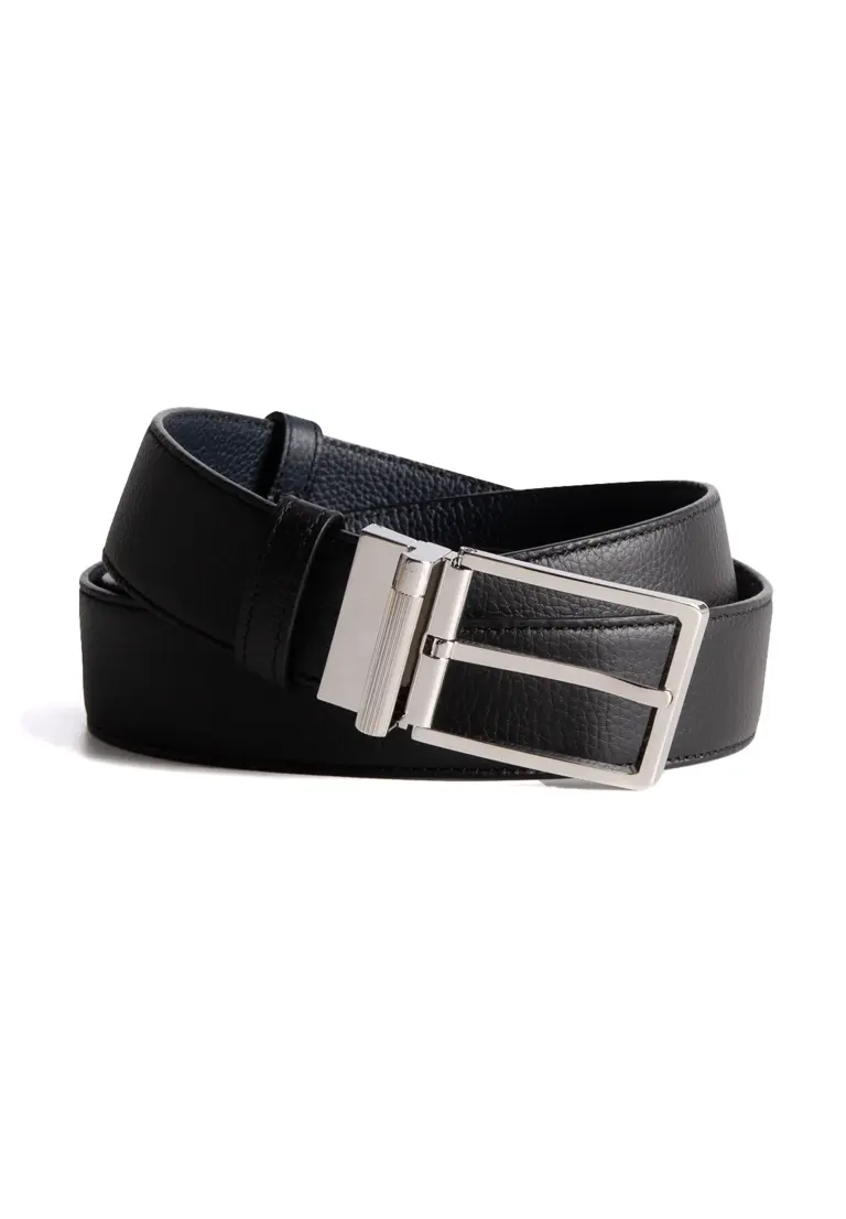 Reversible 35mm Rounded Roller Buckle Grain Leather Belt
