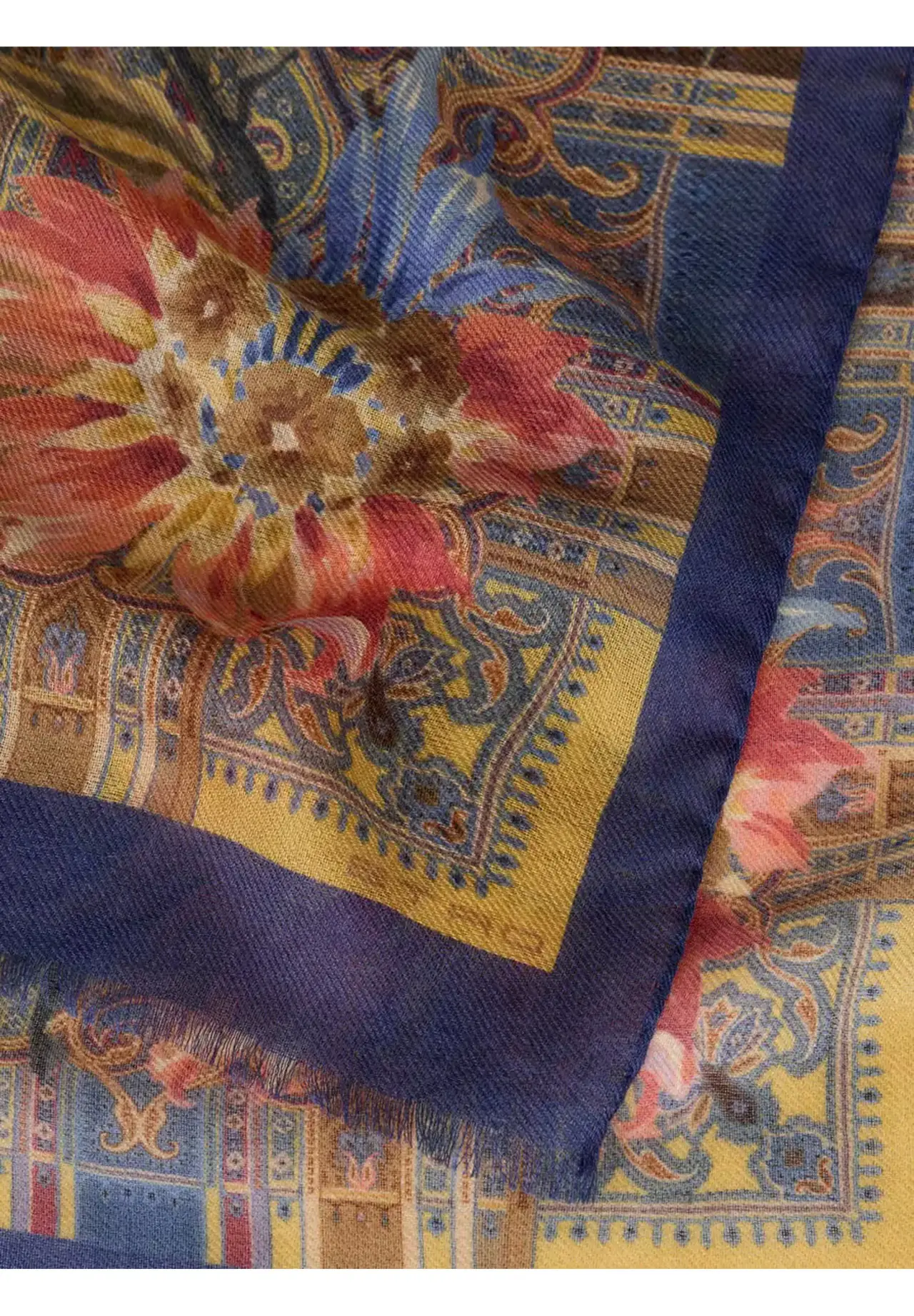  Paisley & Floral Motif Wool, Cashmere & Silk Scarf