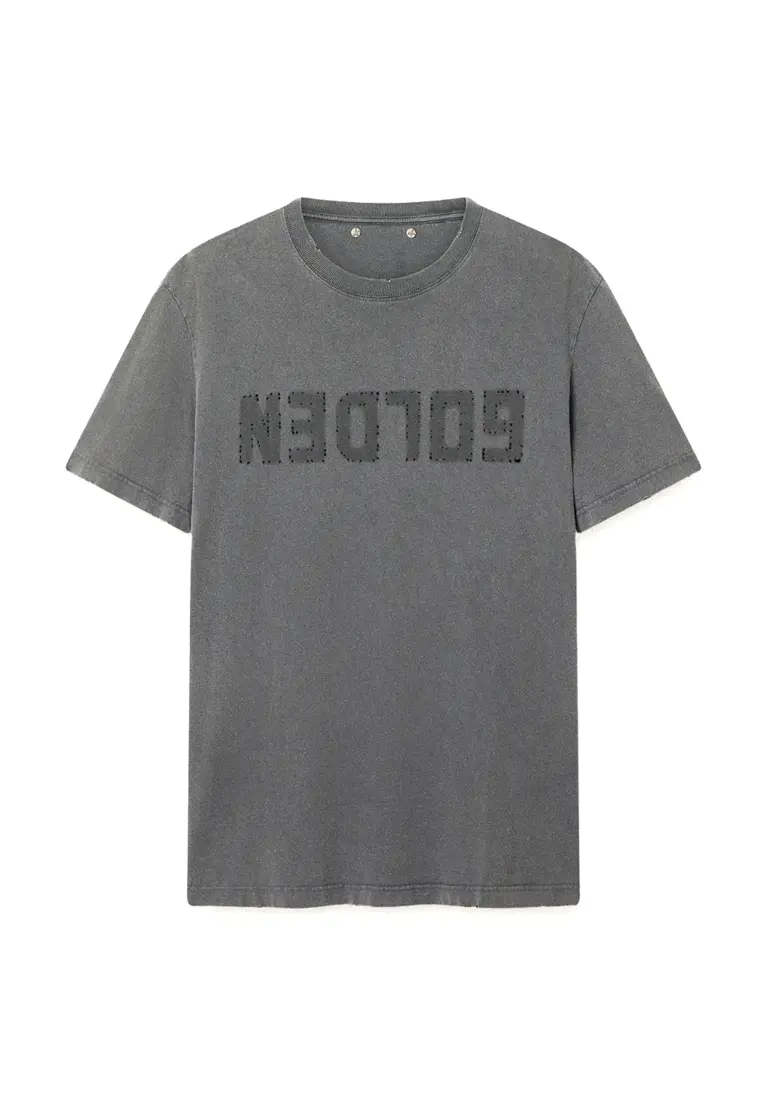 メンズ チャコールグレー Tシャツ ユーズド加工