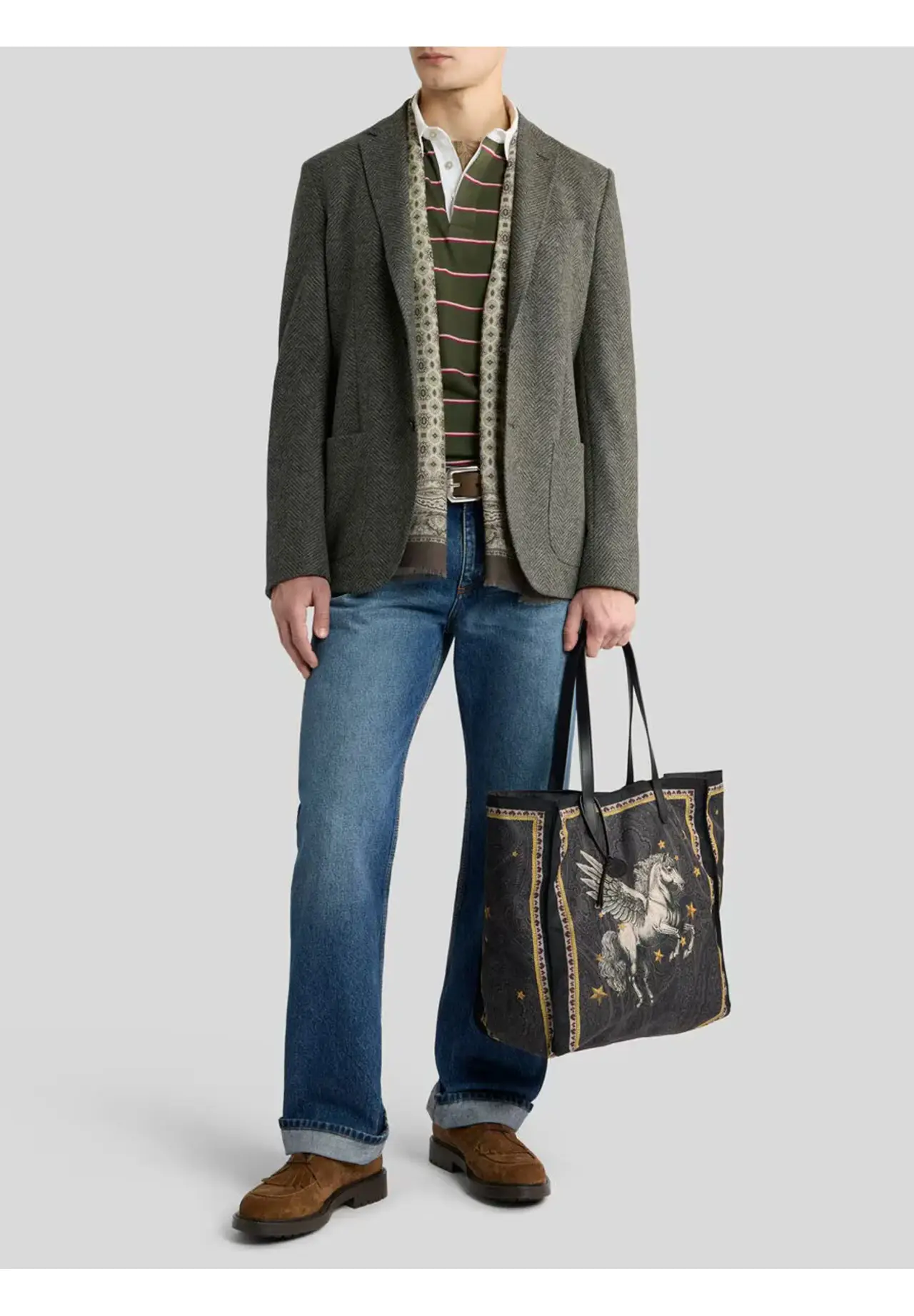  Pegaso Print & Arnica Motif Nylon Tote Bag