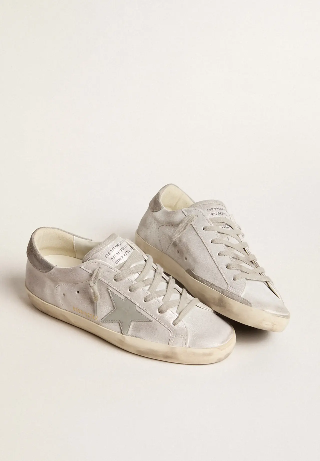 Super-Star sneakers in gray-white glitter-effect leather with leather star