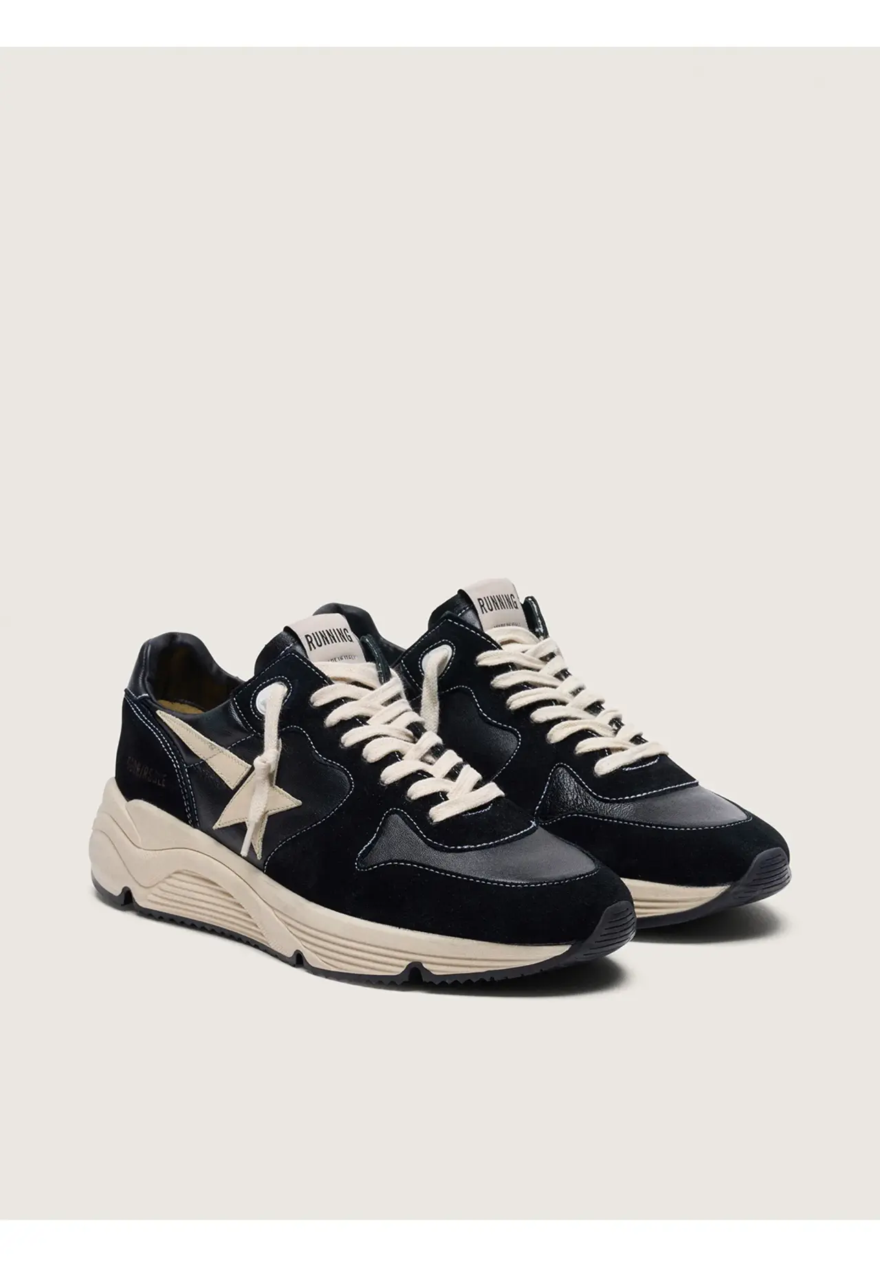 Running Sole Men's Nappa Leather & Suede Star Sneakers (White)