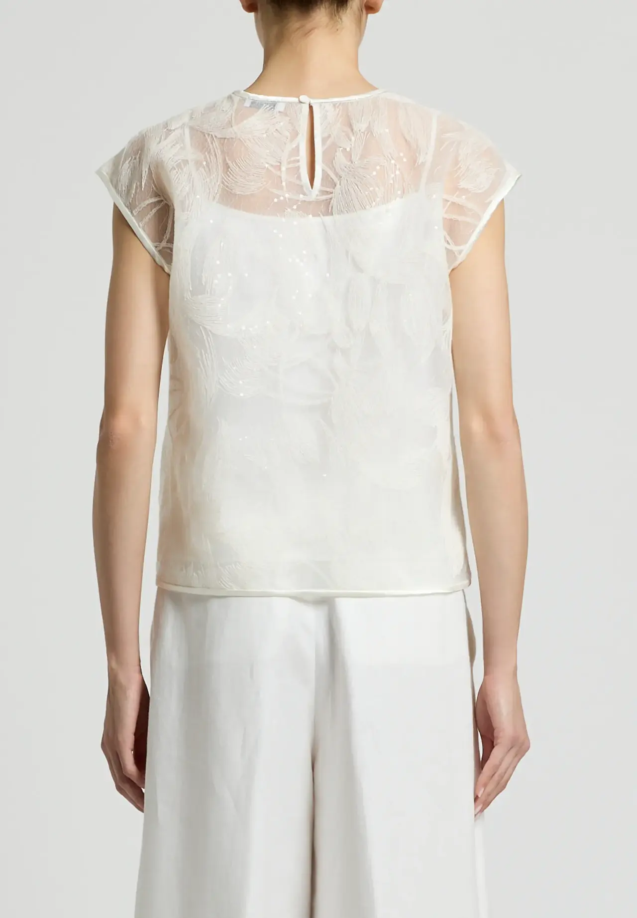 Sequin Leaf Embroidery Tank Top Shirt