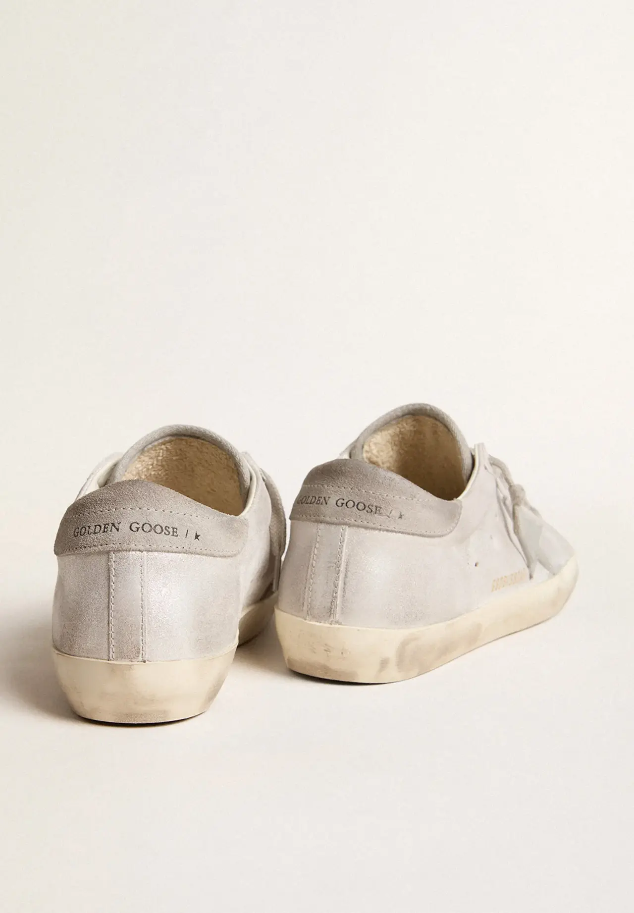 Super-Star sneakers in gray-white glitter-effect leather with leather star