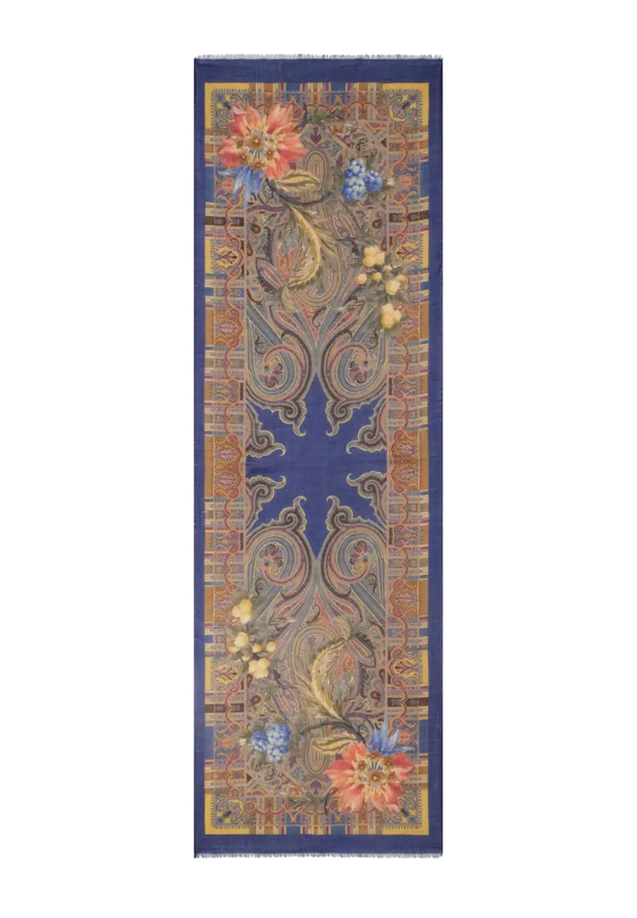  Paisley & Floral Motif Wool, Cashmere & Silk Scarf