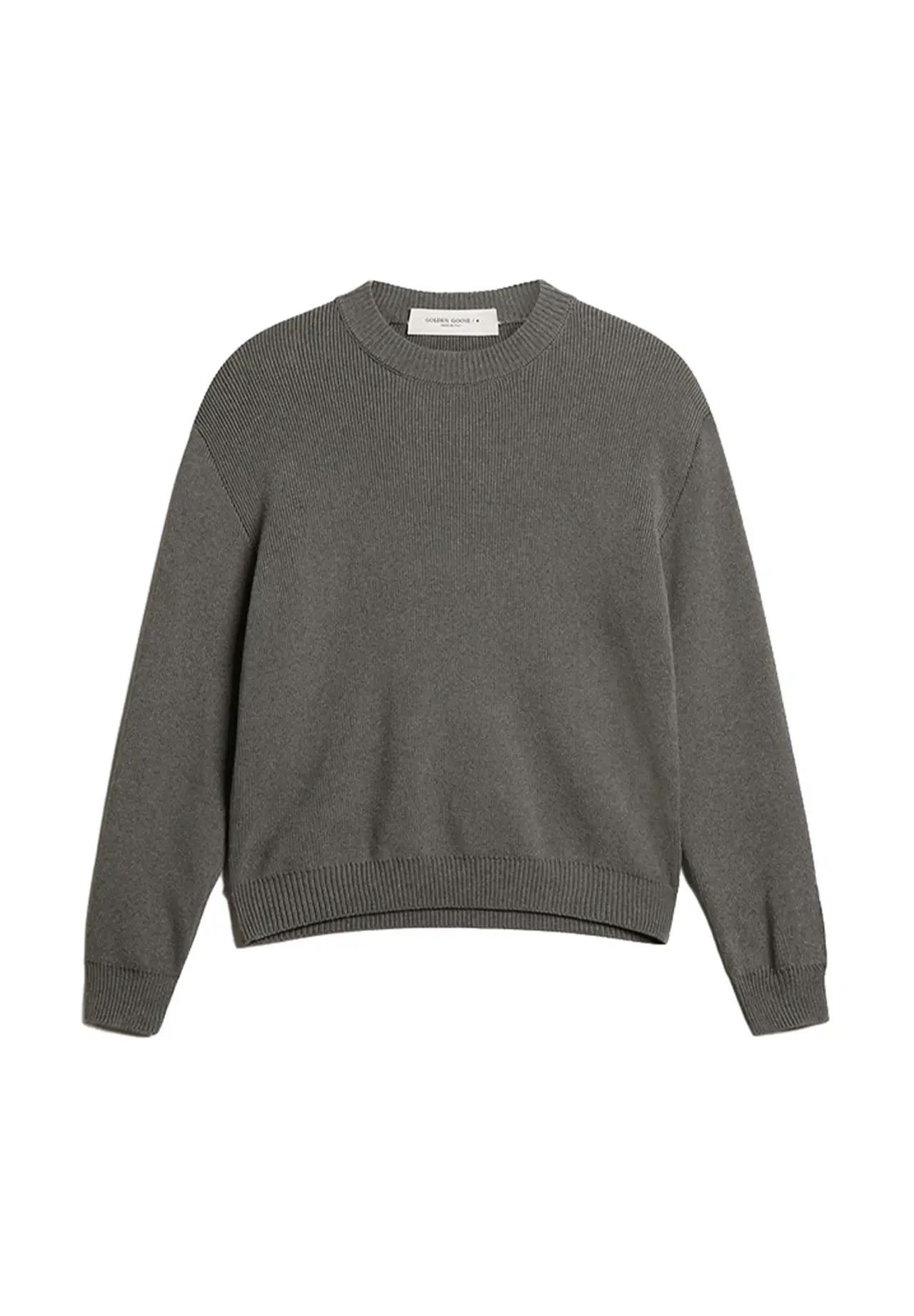 Men's dark gray cotton round-neck sweater with logo on the back