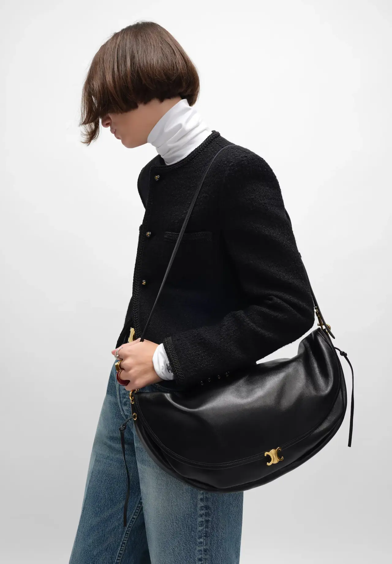 Half Moon Soft Triomphe Bag / Supple Shiny Lambskin
