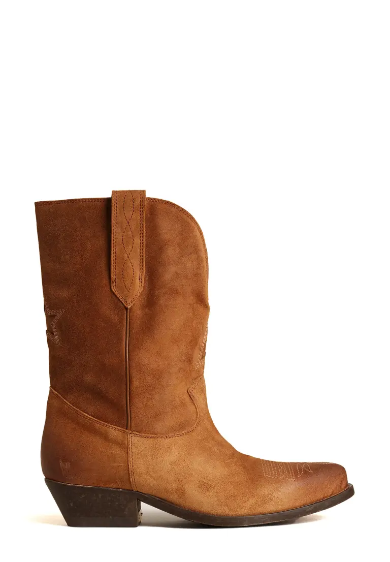 Wish Star short boots in cognac suede with inlay star