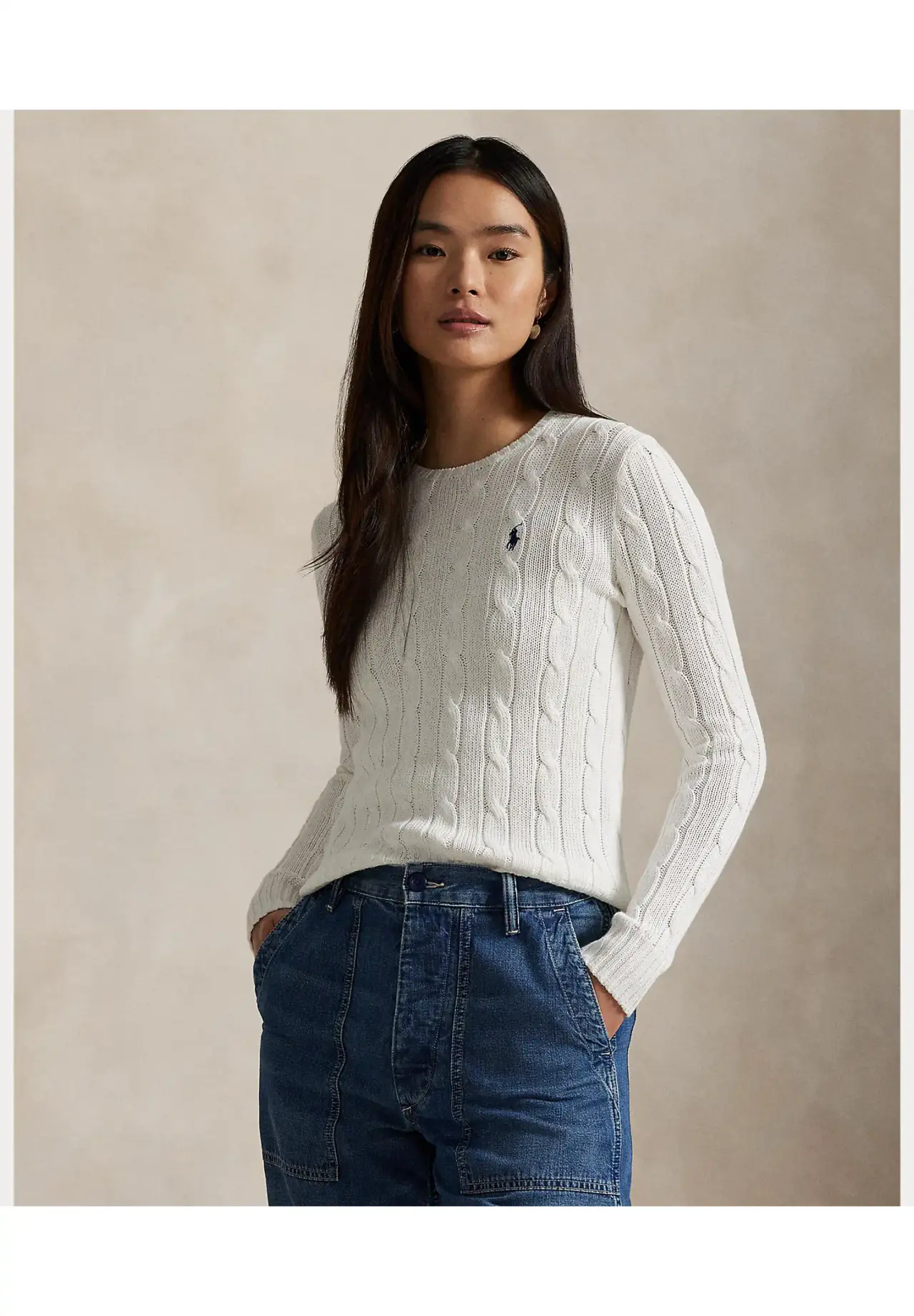 POLO RALPH LAUREN 缆绳针织棉质圆领毛衣